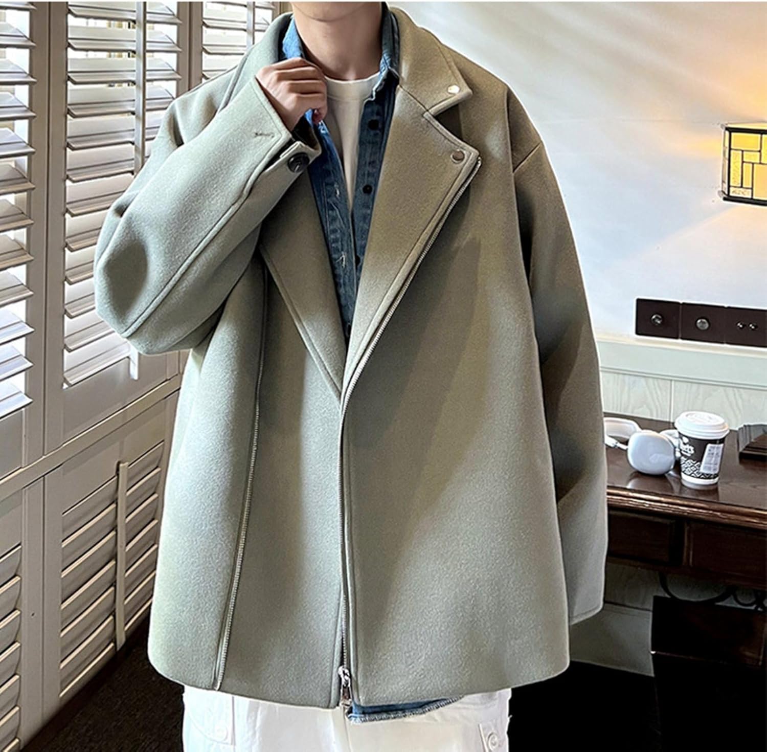 ラシャコート ピーコート メンズ ショート丈 防寒着 ジャンパー テーラード スーツ襟 防寒 防風 紳士着 ブレザー 秋冬用 イレギュラー 着痩せ ビッグシルエット カジュアル 厚さ 通勤通学