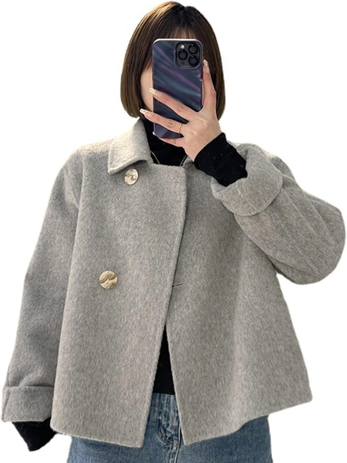 ラシャジャケット レディース ショートコート トレンチジャケット 秋 冬 折り襟 厚い あったか 防風 オーバーコート ビジネス カジュアル フェミニン 通勤 お出掛け 韓国 シンプル 着回し