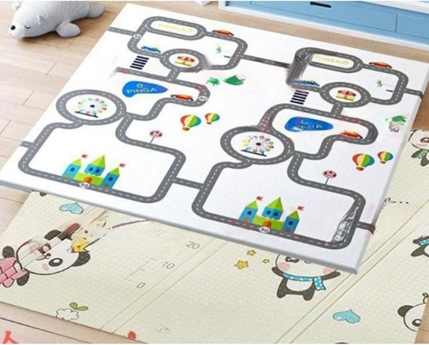 プレイマット 遊びマット 折りたたみマット 非毒性ベビークロールマット 布地 キッズプレイマット 赤ちゃん 幼児用 ベビープレイマット フロアマット 防汚 防音 防カビ 子供部屋 幼稚園 2mx1.8