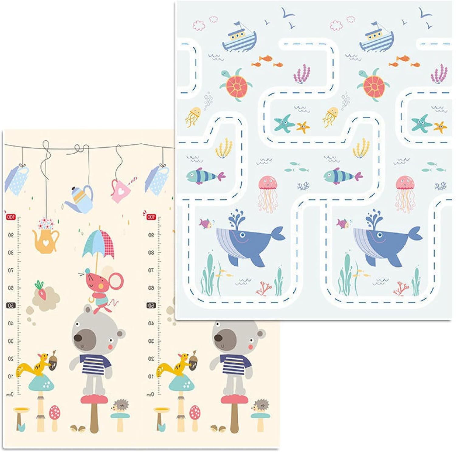 ベビープレイマット 両面使用ラグマット 子供用 遊びマット 折り畳み式ベビーマット 安全無毒 滑り止め 防水 防音 プレイマット 折りたたみ 厚手 振動吸収 幼児 子供 キッズ 2m*1.8m*1cm