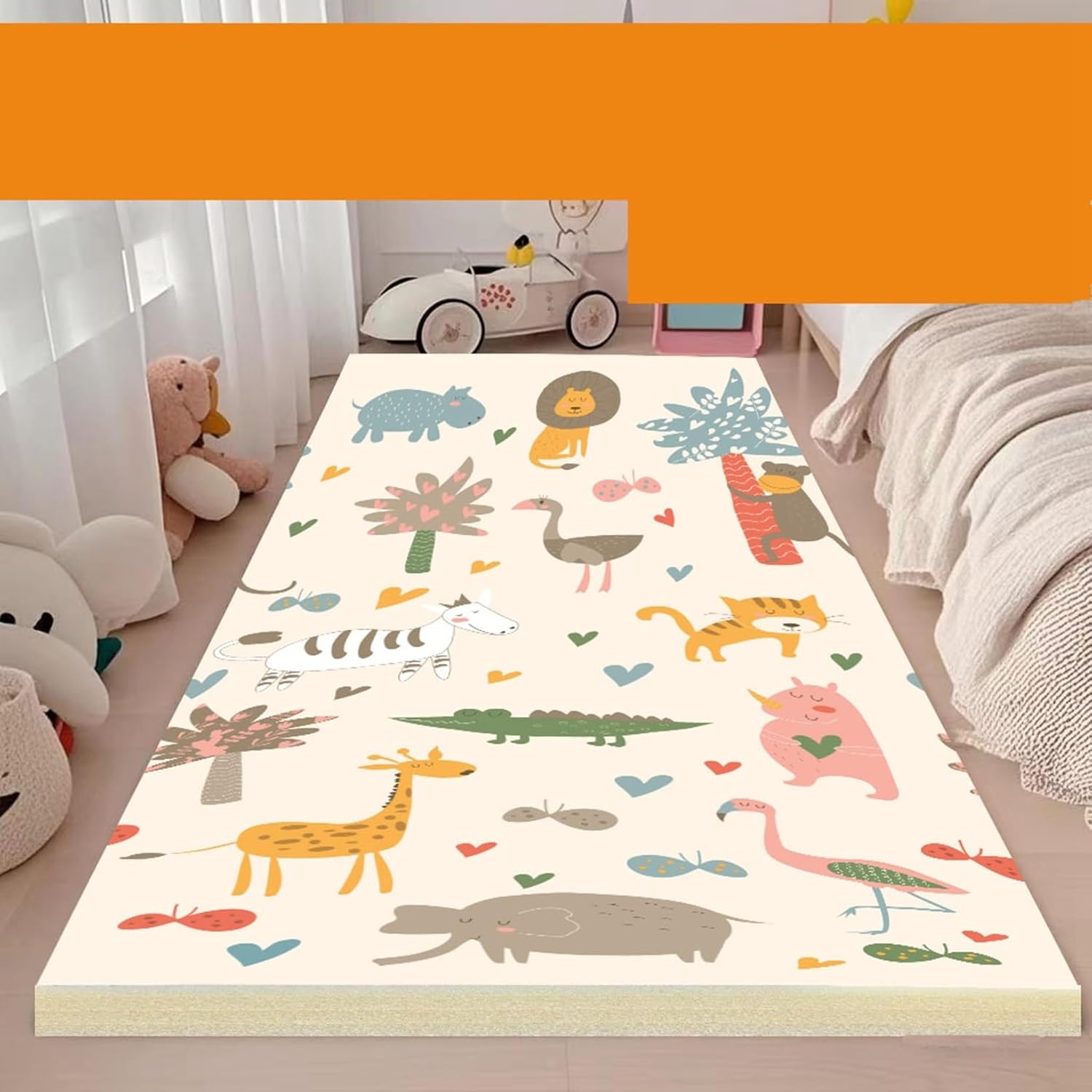 ベビープレイマット 厚2cm 折り畳み式 可愛い ベッドサイドラグ 動物柄 両面パターン 遊び フロアマット 衝撃緩和 転倒防止 ルームマット 滑り止め 防水 赤ちゃん 出産祝い 無毒 自宅 180*