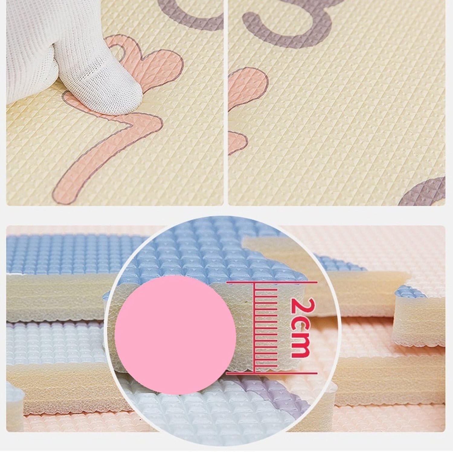 ベビープレイマット 厚2cm 折り畳み式 可愛い ベッドサイドラグ 動物柄 両面パターン 遊び フロアマット 衝撃緩和 転倒防止 ルームマット 滑り止め 防水 赤ちゃん 出産祝い 無毒 自宅 180* 3