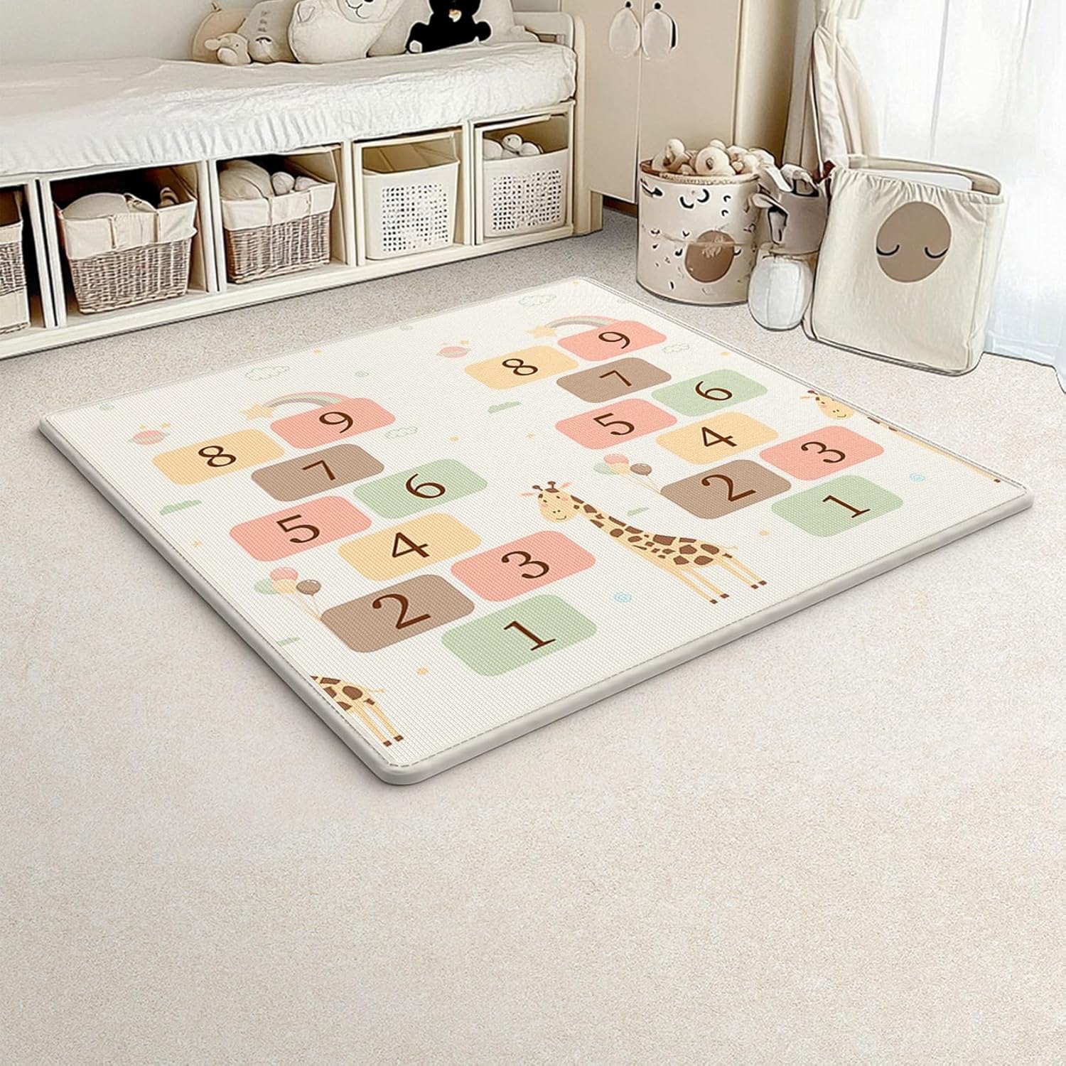 キッズカーペット プレイマット 可愛い 両面パターン 遊び ベビーフロアマット 夏用 ホットカーペット対応 180CM*200CM*2CM 防音 転倒防止 キズ防止 防ダニ リビングルーム 居間 ダイ