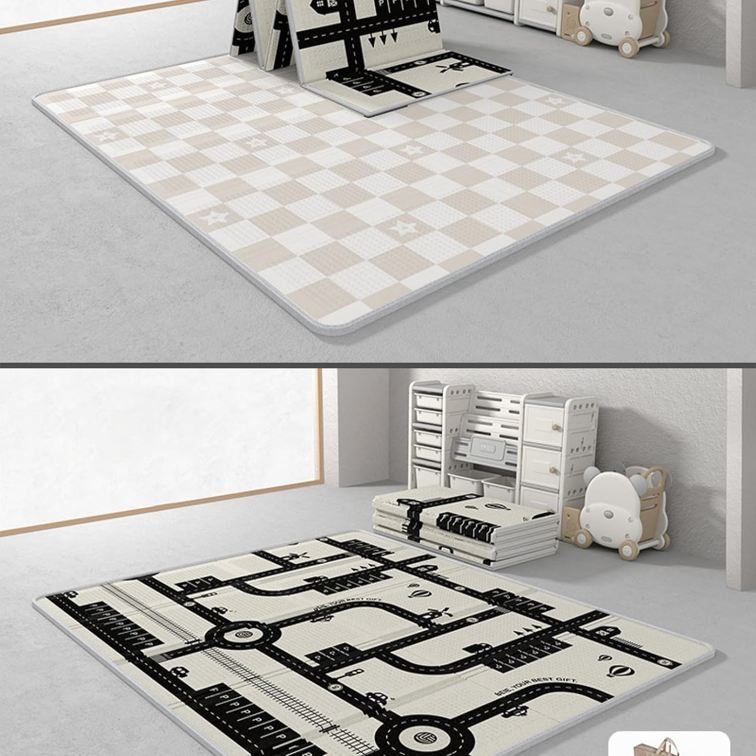 ベビーマット 赤ちゃん ベビープレイマット おしゃれベビー 道路柄 星月柄 おしゃれ キッズ用プレイマット 両面使い リバーシブルプレイマットリバーシブル 折り畳み式 安全無味 両面使用可 180*1