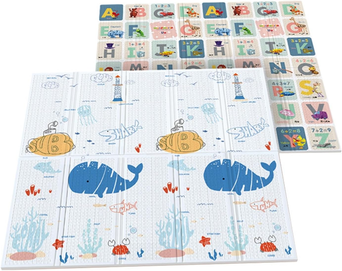 ベビープレイマット 折り畳み式 可愛い 両面パターン フロアマット XPE 衝撃緩和 転倒防止 ルームマット 滑り止め 防水 赤ちゃん 出産祝い 自宅＆外遊び リバーシブル 防汚防寒 弾力性 180*