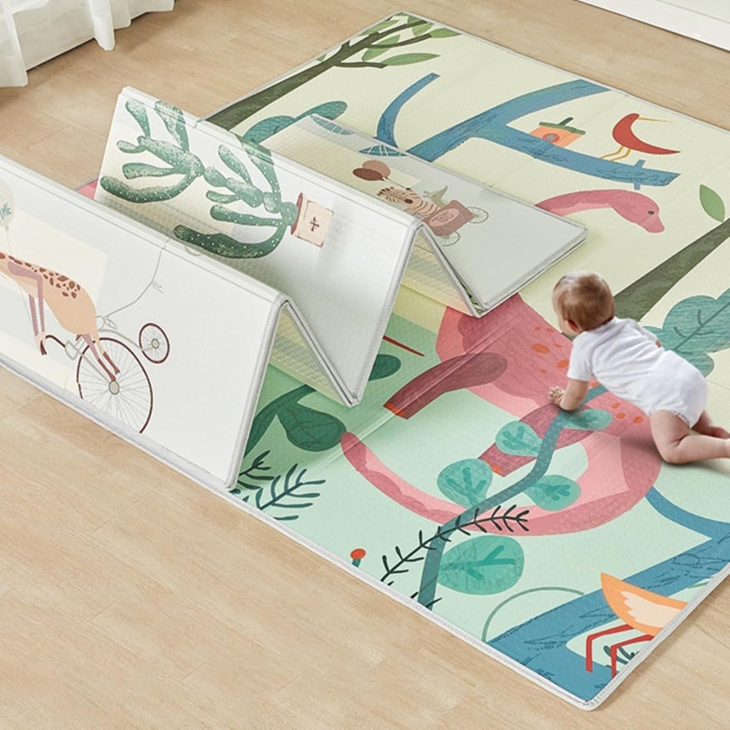 プレイマット 遊びマット 196*177*1.5cm ベビー 赤ちゃん おもちゃ ベビープレーマット 折り畳み式 ベビーマット 安全 衝撃緩和 かわいい ベビーマット 防水防音 滑り止め アニマル 新