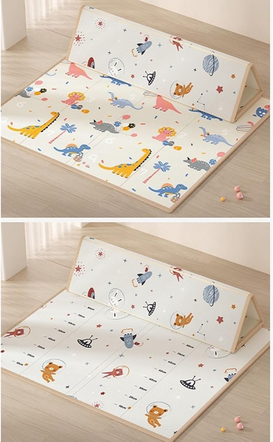 ベビープレイマット 遊びマット 身長メジャー 防音防水 ベビージム 両面使用 鯨柄 豚柄 滑り止めパッド 折りたたみ プレイマット 厚手 滑り止め付き かわいい インテリア 無毒 振動吸収 収納便利