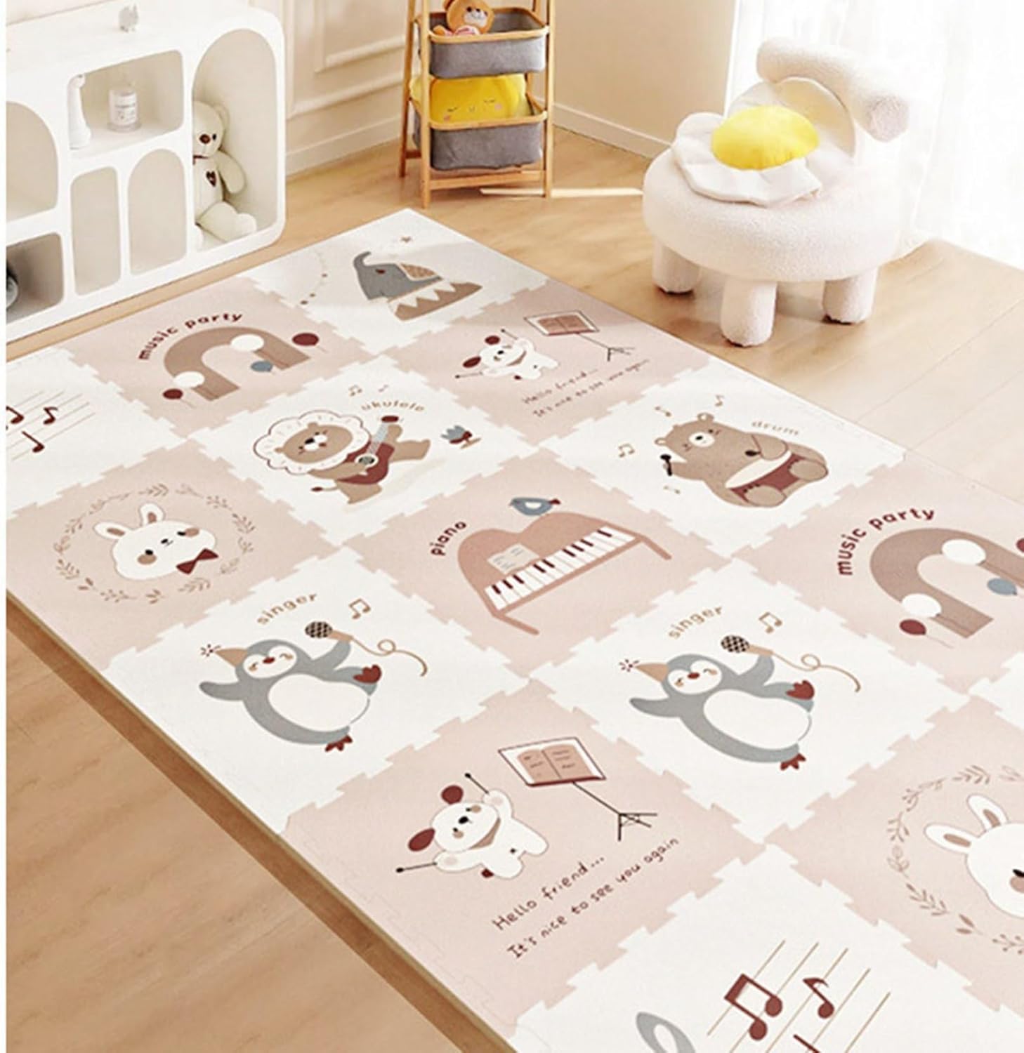 タイルカーペット ジョイントマット 下敷き カーペットタイル アニメ 動物柄 XPE素材 かわいい 子供 プレイマット 床保護 ズレない ホームデコレーション ベビールーム 防汚 フロア保護 設置簡単