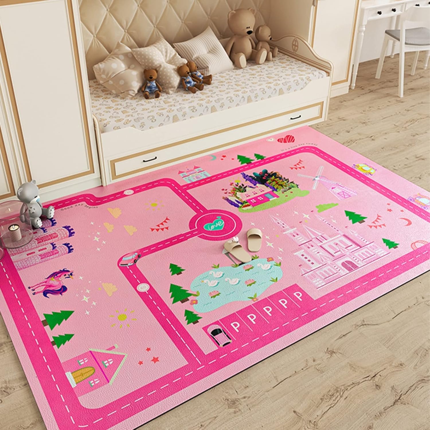 子供部屋マット プレイマット キッズ 遊びマット 道路マップラグ 女の子 男の子 デスクマット 洗濯機で..