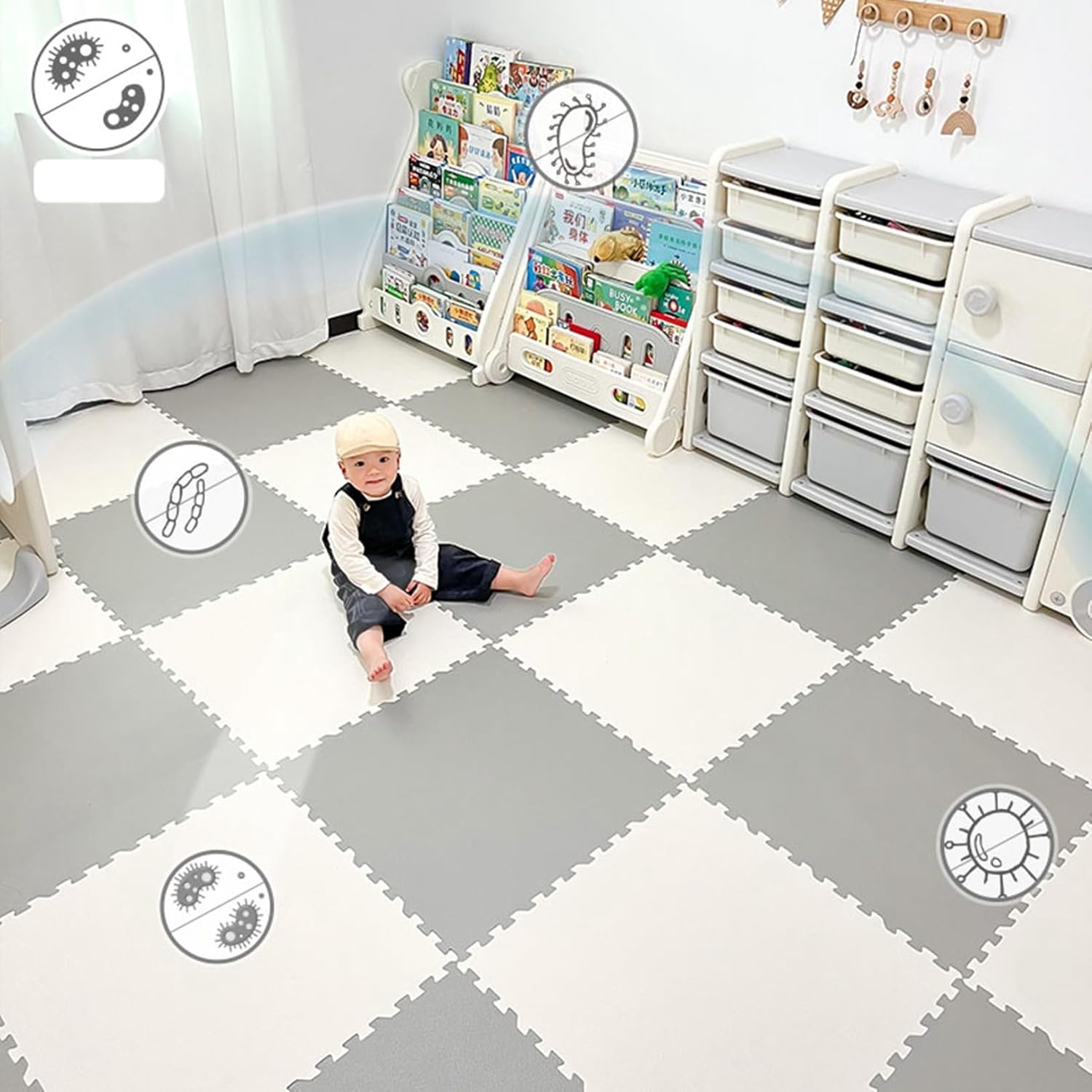 ジョイントマット プレイマット パズルマット 大判 60*60cm タイルカーペット 9枚-60cm*厚2cm クッショ..