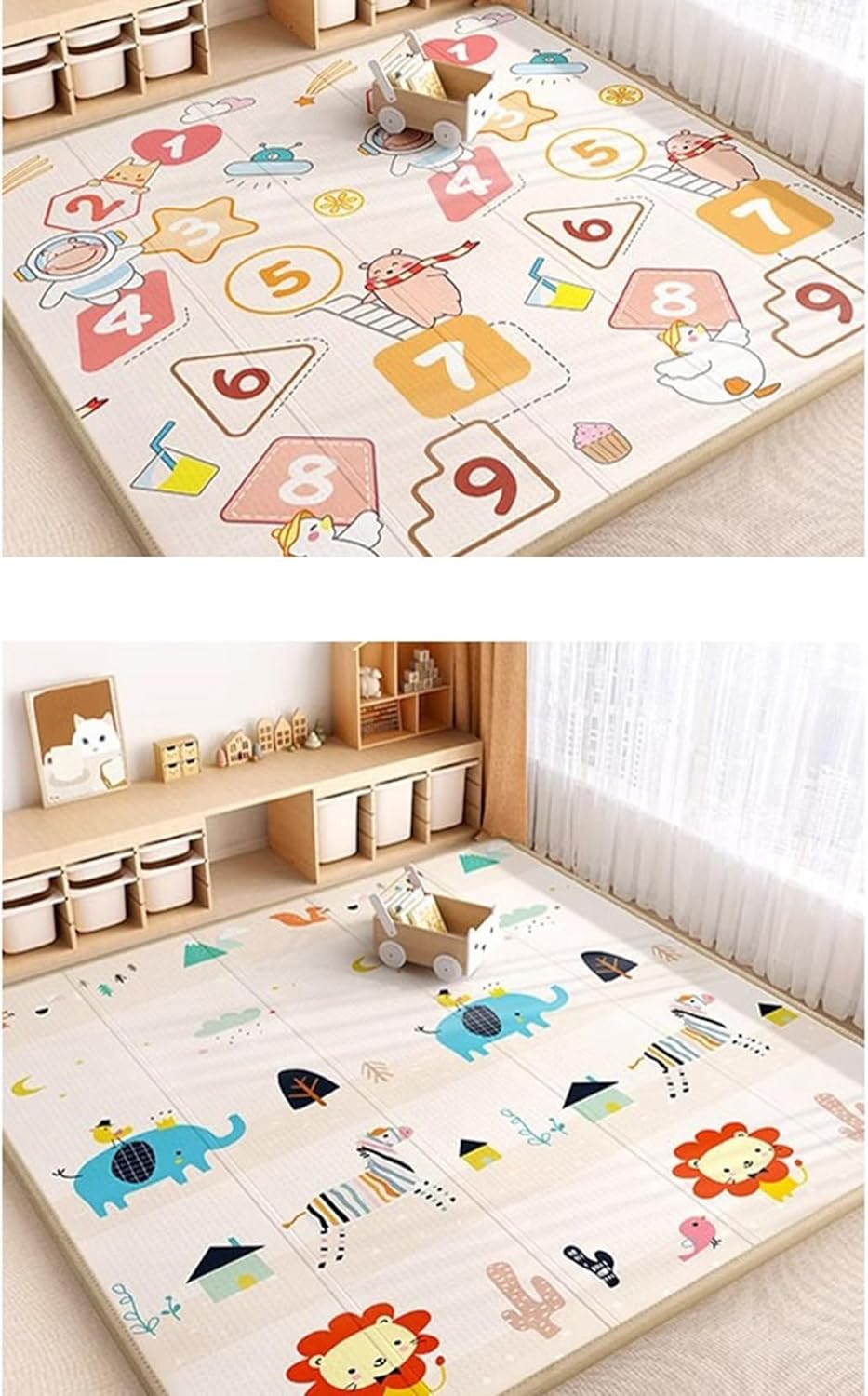 プレイマット 折畳み 子供部屋マット 夏用 子供用 ベビー リバーシブル 防音カーペット 転倒防止 ゲームマット 200CM*150CM*1CM キズ防止 防ダニ 教育 幼稚園 居間 ダイニング 冷房