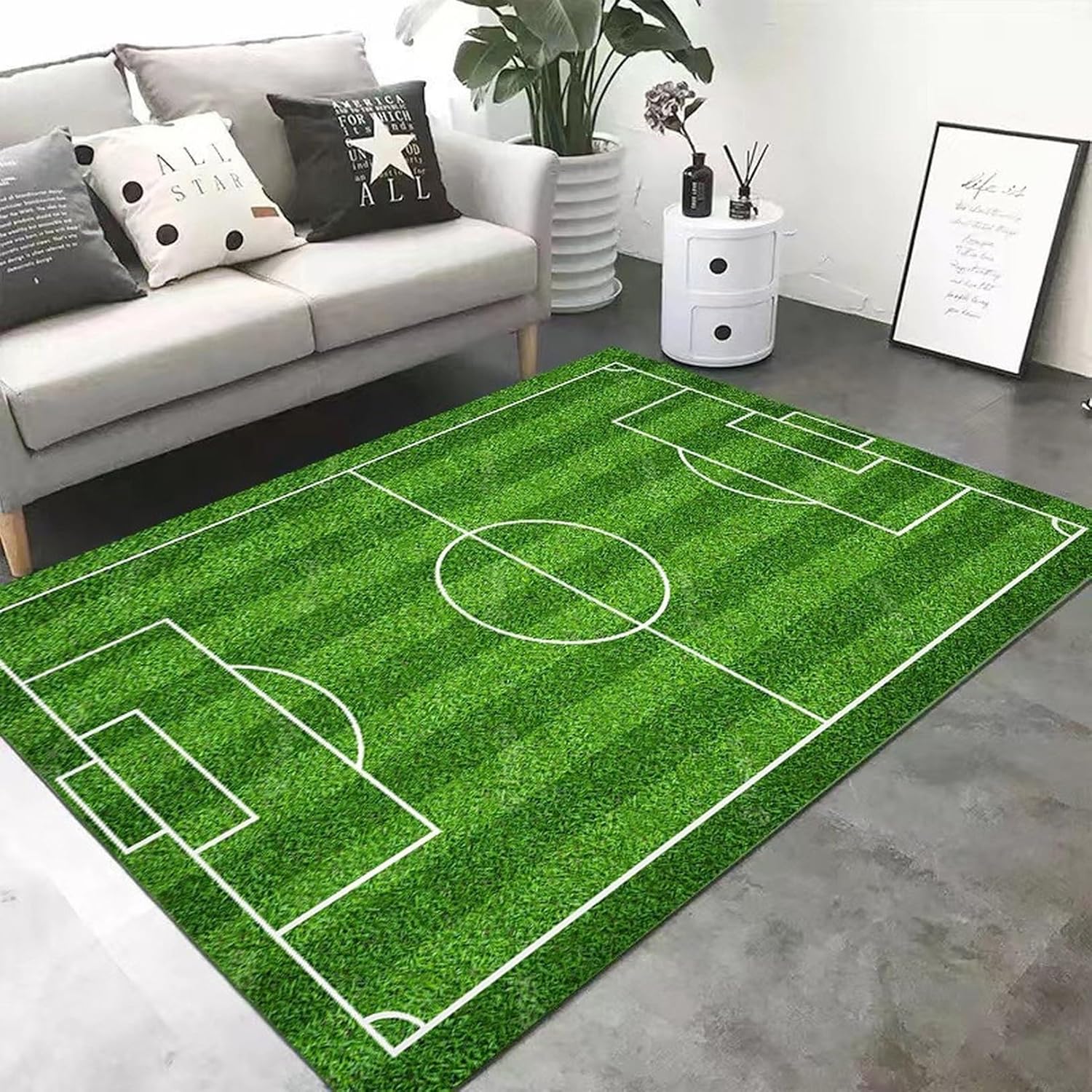 サッカー場 カーペット 3Dプリント センターマット プレイマット 60*90cm 防音効果 春秋 床暖房対応 大判 ラグ おしゃれ 低反発 防滑 床保護 耐磨耗 リビングルーム 家庭用 新築祝い 引