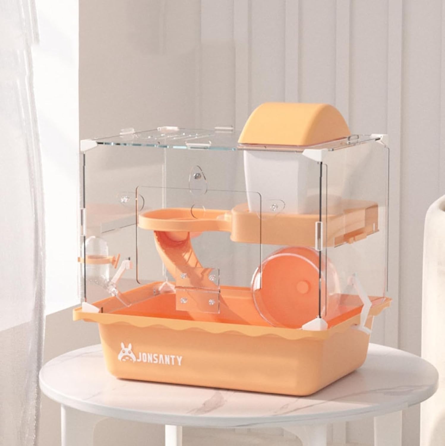 ハムスターケージ 透明 小動物ケージ アクリル ハムスターハウス 大型 2段階 飼育ケース まわし車 給水..