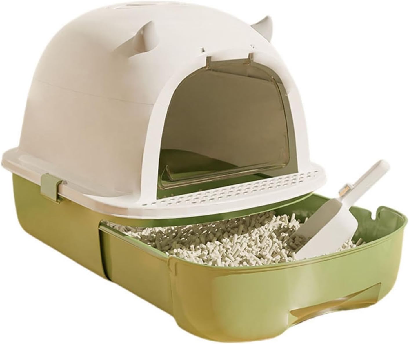 猫用トイレ ドーム型 大型猫 猫トイレ本体 ドア付き ワイドサイズ 引き出し式 掃除簡単 ドームタイプ ..
