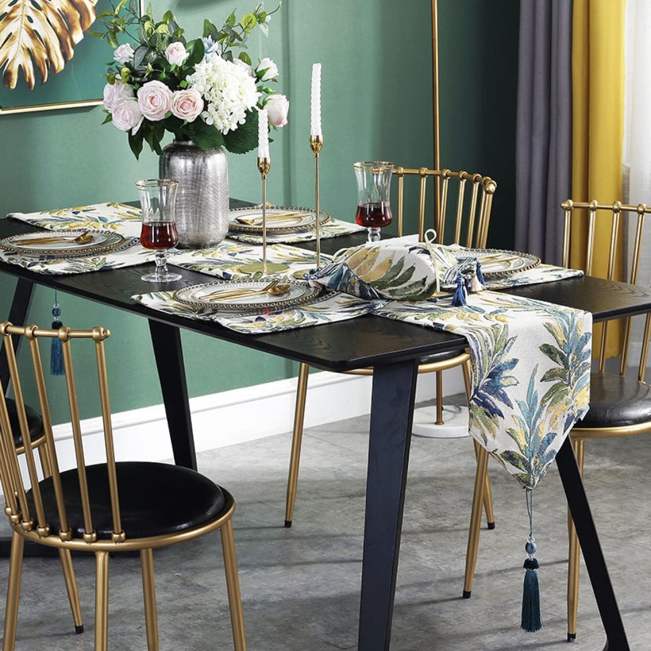 植物柄 テーブルランナー タッセル付き 北欧のテーブルランナー テーブルセンター カラー エレガント ..