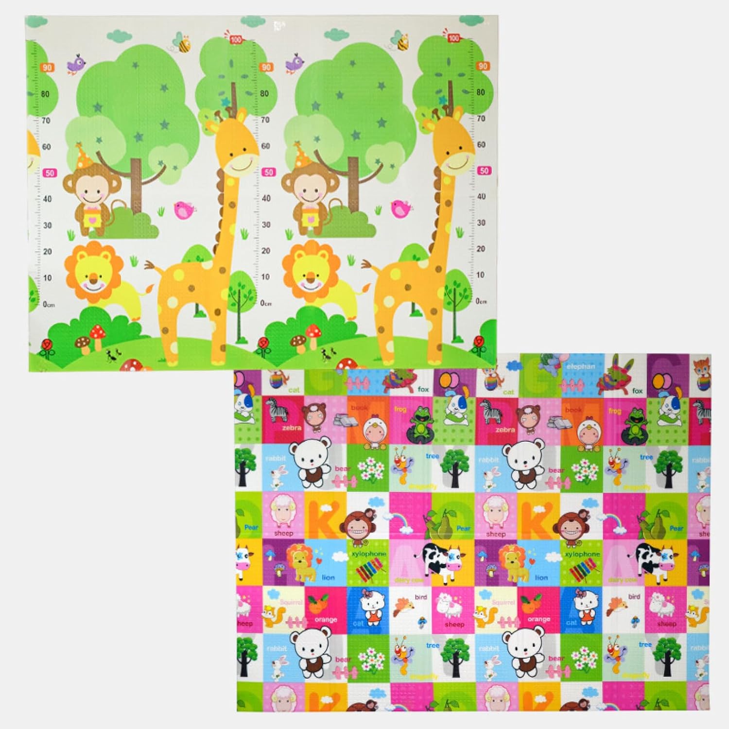 爬行パッド 遊びマット ベビープレイマット 赤ちゃん キッズ 子供 幼児 キッズ用 リバーシブル 折りたたみ式 厚手 滑り止め 両面使用 無害 振動吸収 子育て 撥水 動物 植物 おもちゃ 安全無毒