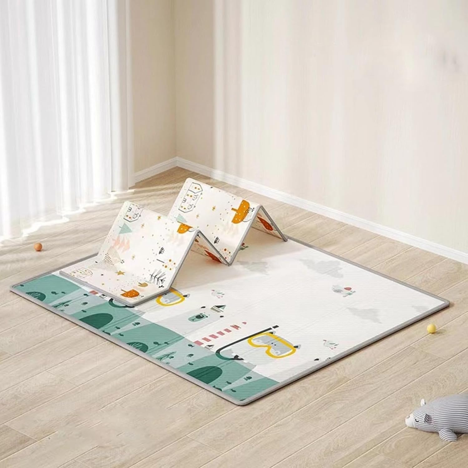 ベビープレイマット 遊びマット 折り畳み式 両面使用 ラグマット ベビーマット 安全無毒 衝撃緩和 滑り止め 防水 防音 子供ゲームパッド 防汚 防音 知育促進 防ダニ 子供部屋 床暖房対応 196*