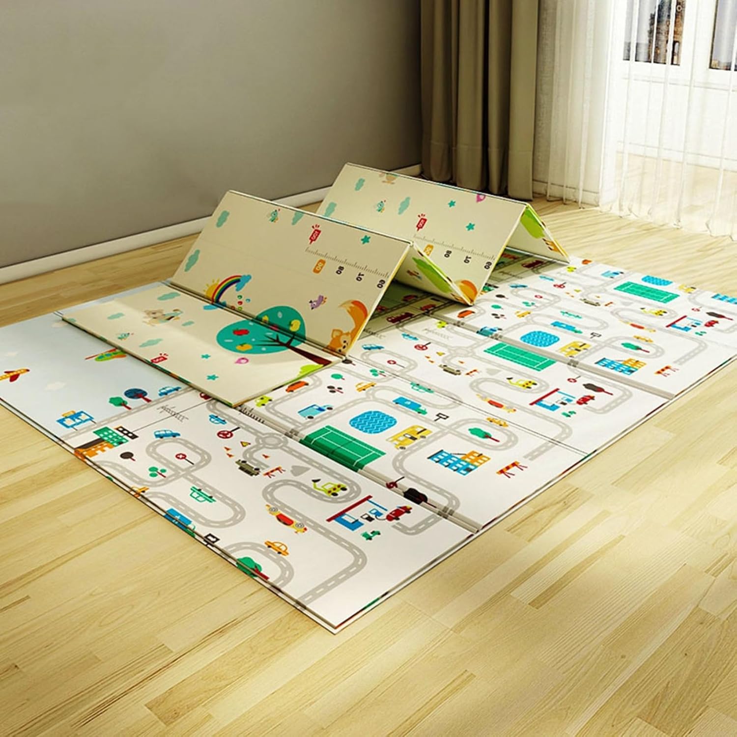 プレイマット ベビーマット 折り畳み式 身長メジャー 知育玩具 赤ちゃんマット 両面使用 防水 防音 ベビーまっと 安全 無毒 無味 子供ゲームパッド 防汚 防音 知育促進 防臭 拭ける