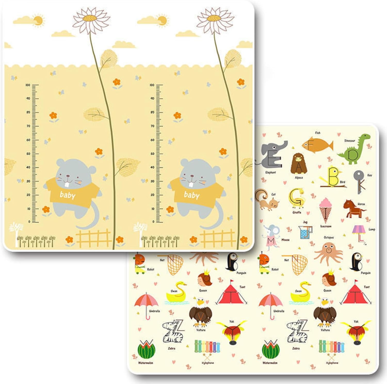 　　　 -------商品詳細------- ?安全無毒無味：このベビーパッドは安全で無毒無味のXPE素材で作られる。無毒無臭、赤ちゃんに優しいです。表面が滑らかで防水なので、赤ちゃんの肌に優しくて清潔も簡単です。 ?防水ベビープレイマット：マット表面に防水加工があるので、汚れがあっても濡れ雑巾で簡単に拭く。赤ちゃんが歩行や遊びを学ぶ時に役立つ。 ?折り畳み式・両面使用可：軽量化設計で、遊ぶ時だけ取り出せたり収納簡単・片付けもラクラク。両面に違う柄をプリントしているので、お子様の成長やお部屋のインテリアに合わせて模様替えもできて便利。また、カラフルなデザインで自然に色と模様を認識します。 ?転倒防止＆生活防水：マットの表面が凹凸になっているので、滑りにくく安全に遊べます。防水もでき、濡れた布だけで、ベビーマット表面の液体や汚れなどサッと拭き取れます。子供が食べる時、とても便利なグッズです。 ?長年持ち可能：マット表面直接染色ではなく、フィルム熱着方式で、長年を使用しても褪色しません。 ?安心保証：：万が一商品に不具合がある場合は、無償交換・返金は可能です。弊社にお気軽にご連絡してください。お客様に満足していただけるよう、迅速に対応させていただきます。どうぞご安心で購入してください。説明 ★素材：XPE素材 折り畳み式　両面使用可能　撥水　防油　防小便　収納便利　拭ける マットの上での暖房器具の使用、及び床暖房の使用は避けて下さい。 重量物を載せますと、マットが凹み変形する恐れがあります。 開封時、マットに生産上カットする際に生じた粉末が付着している場合がございます。身体に害はございませんが、一度綺麗に水拭きしてからご利用下さい。素材特有のにおいがあります。気になる場合は、風通しのよい場所で1、2日、陰干ししてください。 照明具合等により、実際の商品と多少お色味が異なる場合がございます。 サイズが表示より多少（1〜3cm）の誤差が生じる場合がございます。ご了承ください。