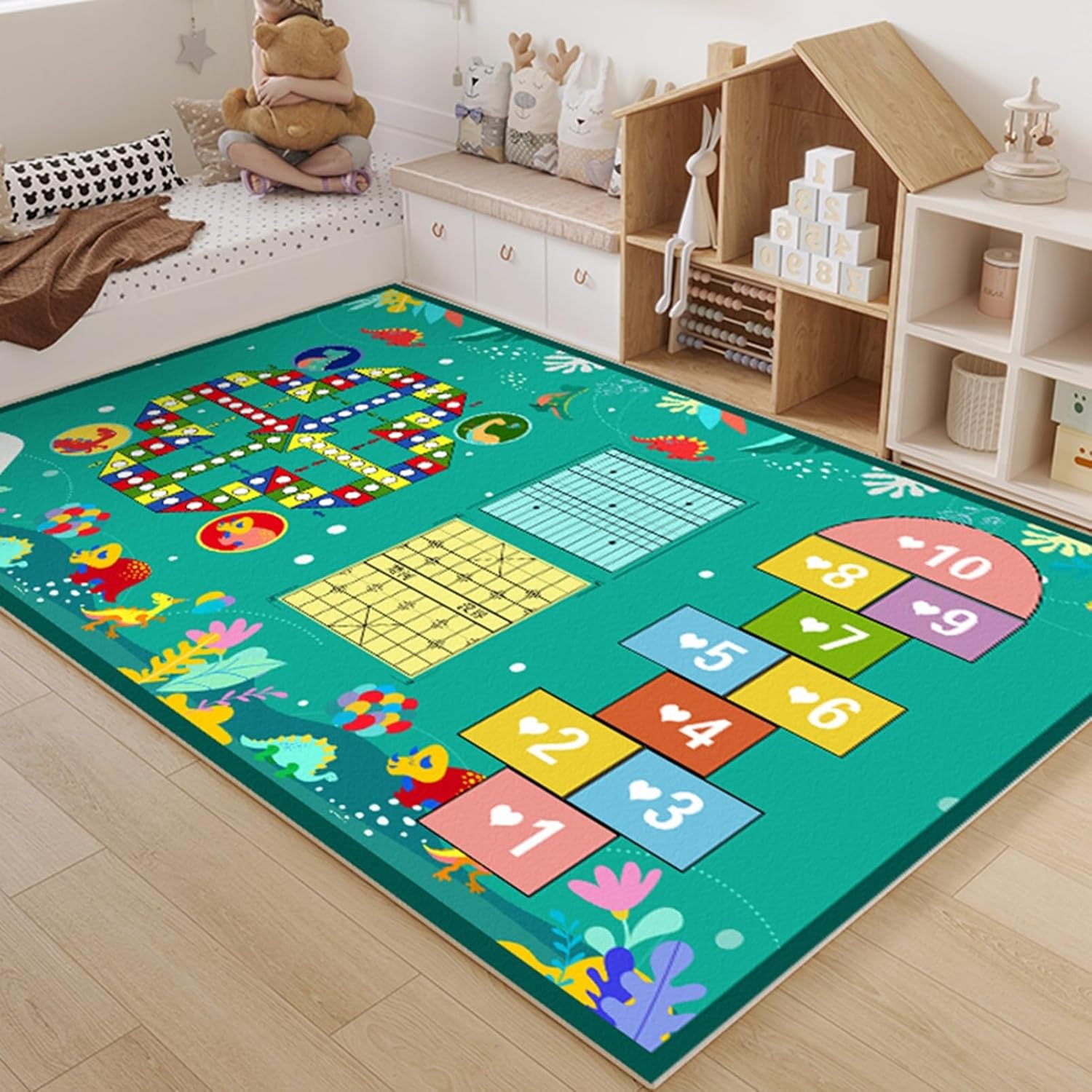 プレイマット 子供部屋マット 道路柄 夏用 遊べる 知育 遮音 線路図柄 転倒防止 子供用カーペット チェアマット 80x120cm 防ダニ 防カビ カラフル キッズルーム 幼稚園 保育園 冷房対策