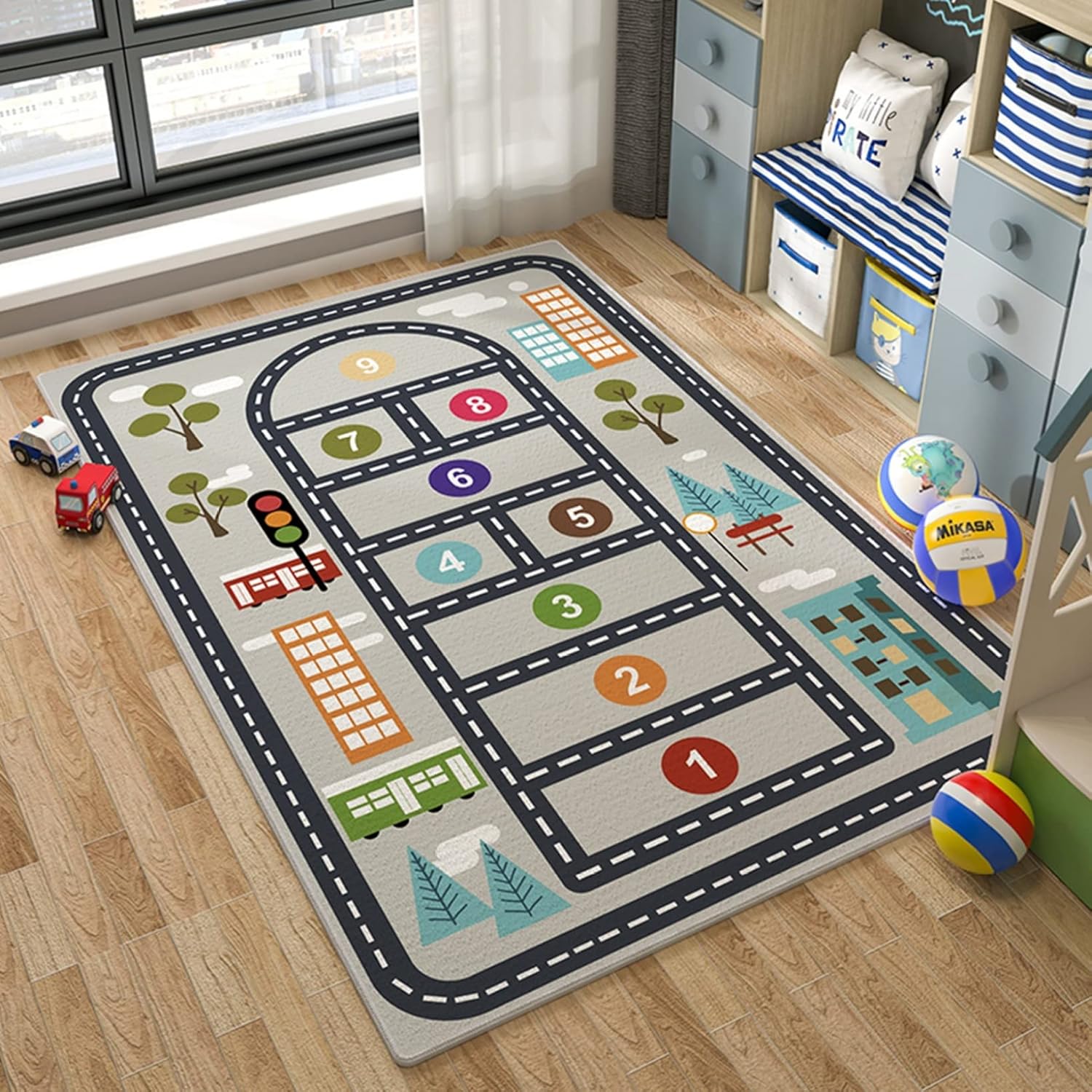ベビープレーマット 道路柄 駐車場柄 ゲームマット 遊べる 女の子 男の子 ベッドサイドマット プレイルーム 保育園 センターカーペット リビングルーム 滑り止めマット かわいい 洗える 吸水速乾 1