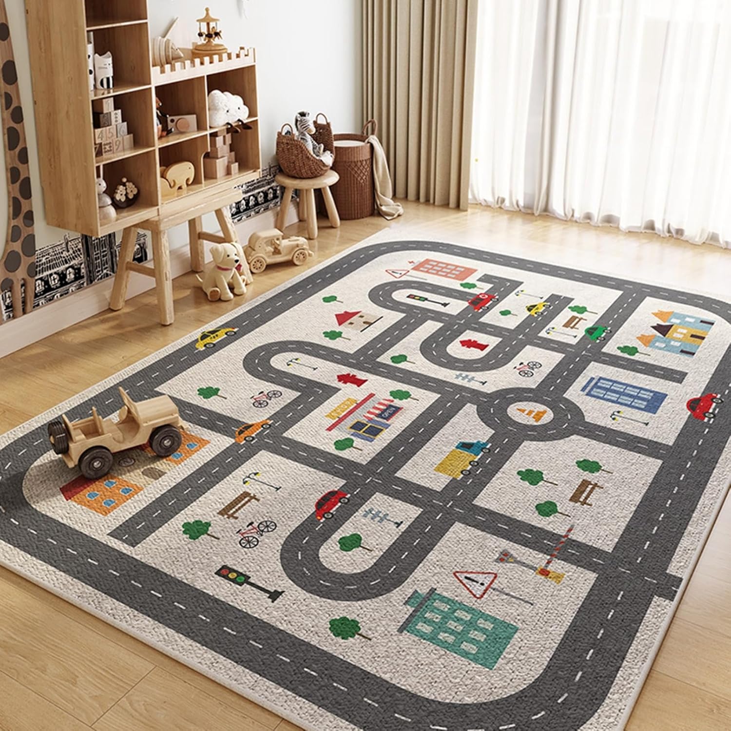 カーペット プレイマット キッズ ゲームパッド アルファベット 線路 知育 マイクロファイバー 大判 センターラグ 滑り止め シンプル 掃除易い 転倒防止 足元マット 居間 民泊 室内用 屋内 四季通