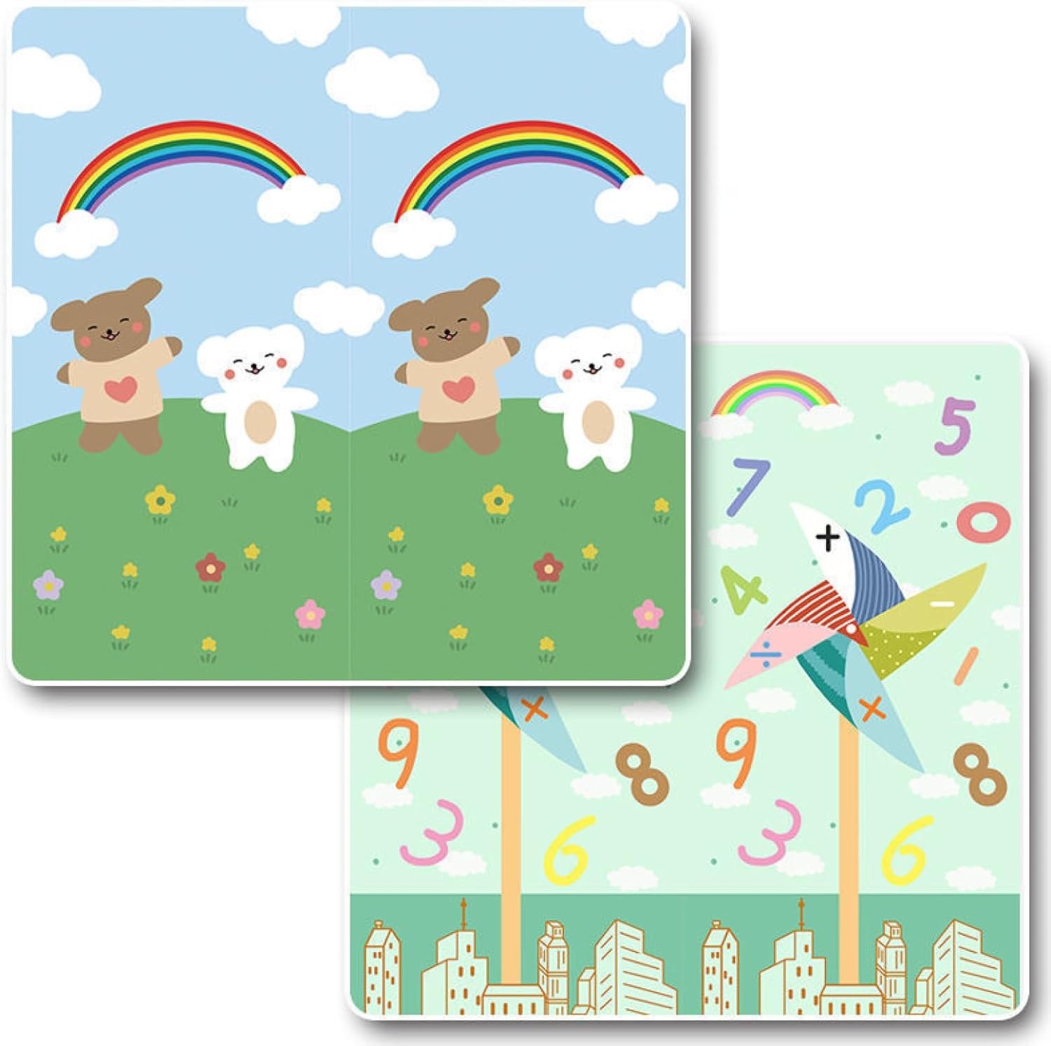 折り畳みカーペット プレイマット リバーシブル ベビーマット 2M*1.8M*1.5cm 数字柄 アルファベット 身長測定 アニマル おもちゃ 多機能 折りたたみ 転倒防止 防滑 撥水 知育性 軽量