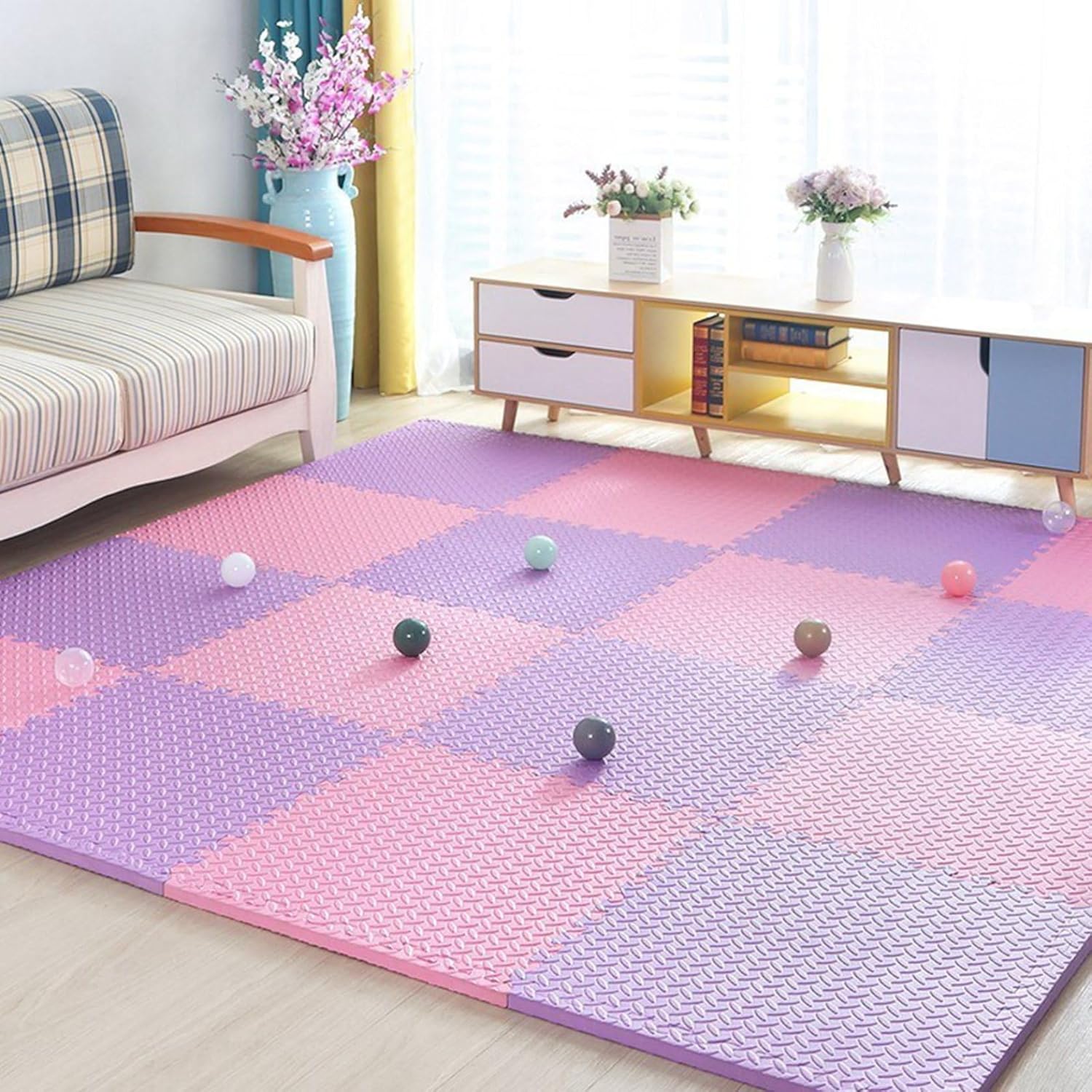 ジョイントマット タイルカーペット プレイマット 滑り止め 30x30x1.2cm 36枚 子供部屋 チェアマット D..