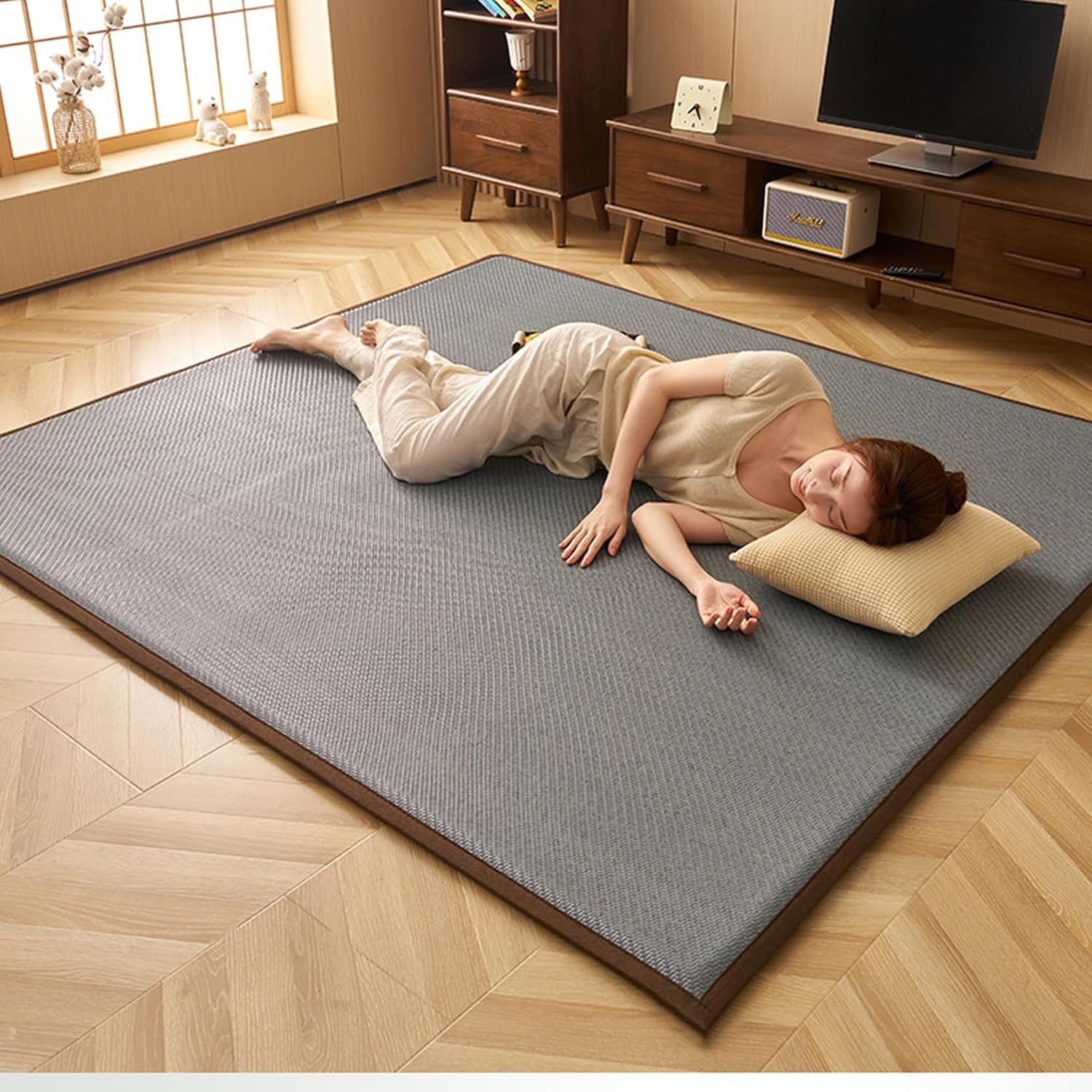 籐編み カーペット 畳用 夏用ラグ 涼しい フロアマット 寝ござ 折畳み式 軽量 防臭 防カビ 滑り止め プレイマット 汚れにくい 200x220cm ベッドサイド バルコニー用 屋内/室内 廊下 和