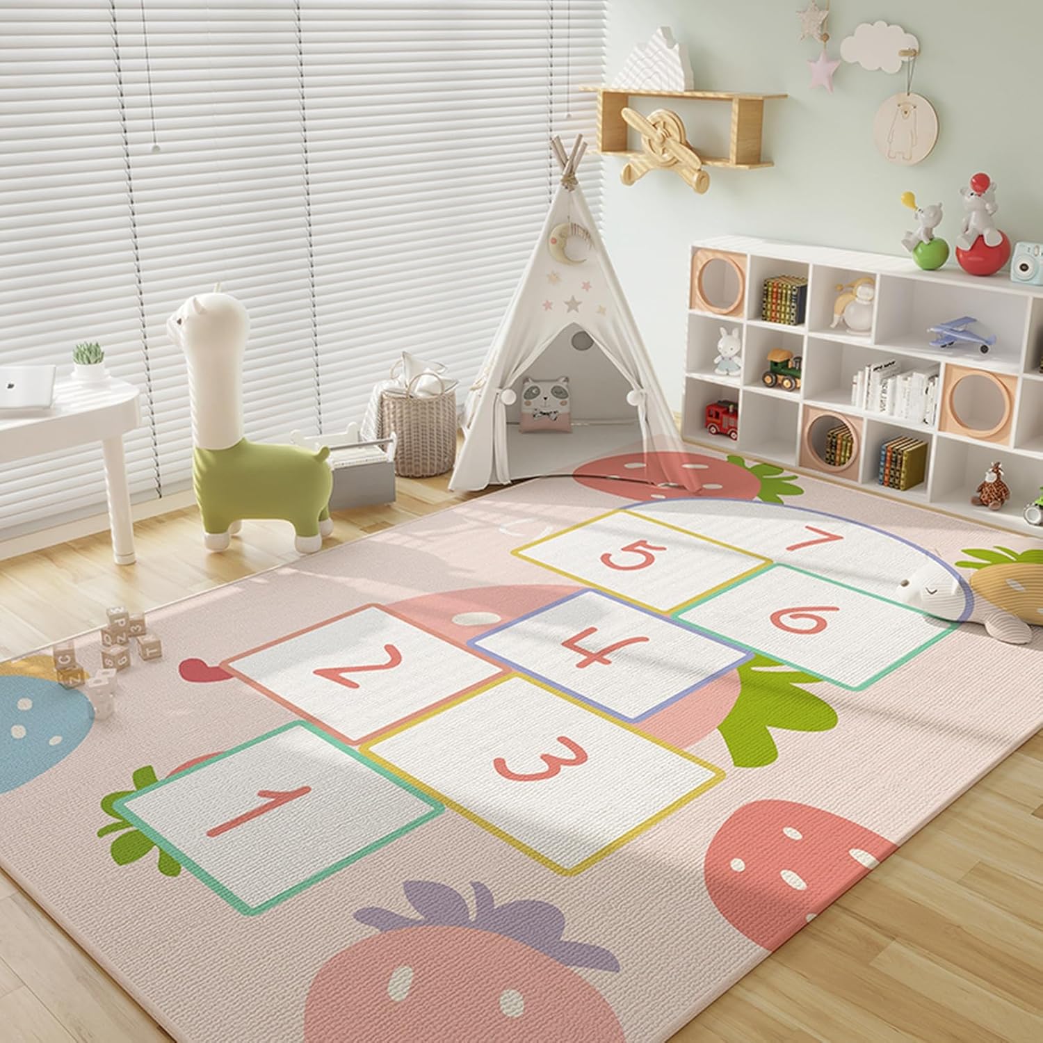 カーペット プレイマット 子供部屋 センターマット 大判 石けり遊び柄 ずれない 180*200CM 防塵 折りたたみ 滑り止め 消臭 洗えるラグ 床暖房 ふわふわ肌触り 床保護 リビング ベッドルー