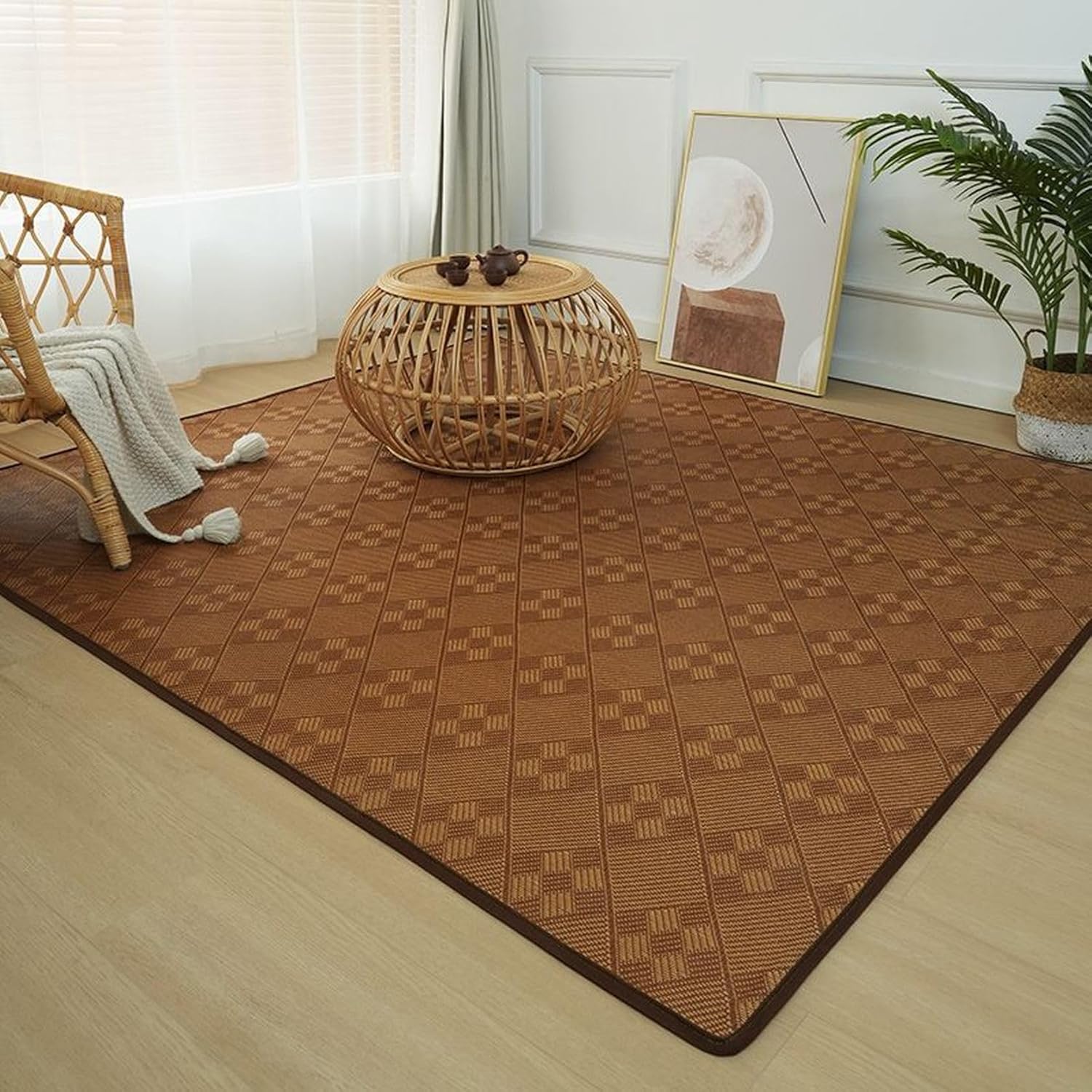 籐竹 カーペット おしゃれ ラグ フロアマット ごろ寝 薄手 プレイマット 置き畳 夏用 和モダン 防臭 防カビ 滑り止め 汚れにくい 拭ける 60cmX180cm リビングルーム オフィス用 屋外/