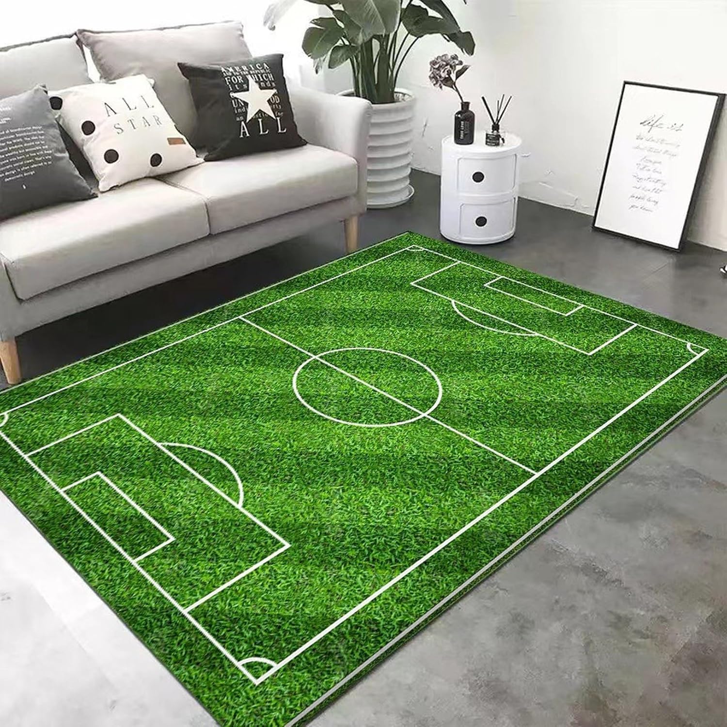 サッカー場 カーペット 3Dプリント センターマット プレイマット 50*80cm 防音効果 春秋 床暖房対応 大判 ラグ おしゃれ 低反発 防滑 床保護 耐磨耗 リビングルーム 家庭用 新築祝い 引