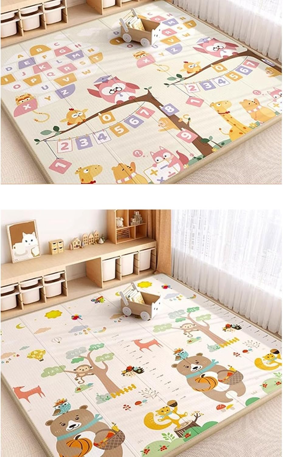 プレイマット キッズラグ 夏用 両面パターン 折り畳み 遊びカーペット 知育マット 遮音 転倒防止 子供..