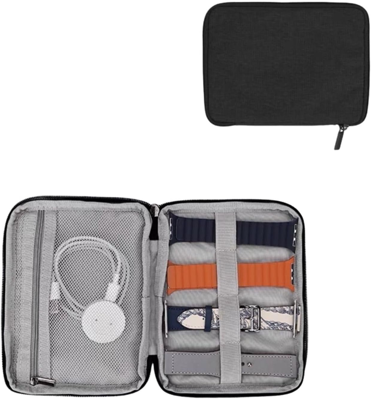 腕時計バンド収納バッグ スマートウォッチバンド収納バッグ 腕時計ストラップキャリーケース ポータブル オーガナイザー ポーチ 防水 電子機器 トラベルウォッチストラップ ウォッチベルトバッグ ケーブル