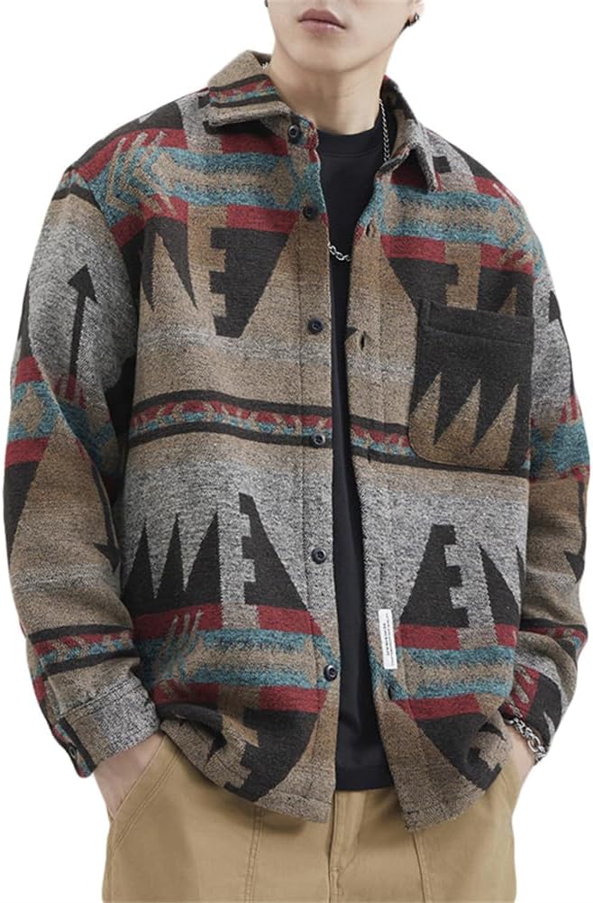 ジャケット メンズ メルトンジャケット 柄 大きいサイズ アウター プリント オシャレ コート ラシャ ファッション ブルゾン カジュアル 丸首 スタジャン 秋 冬