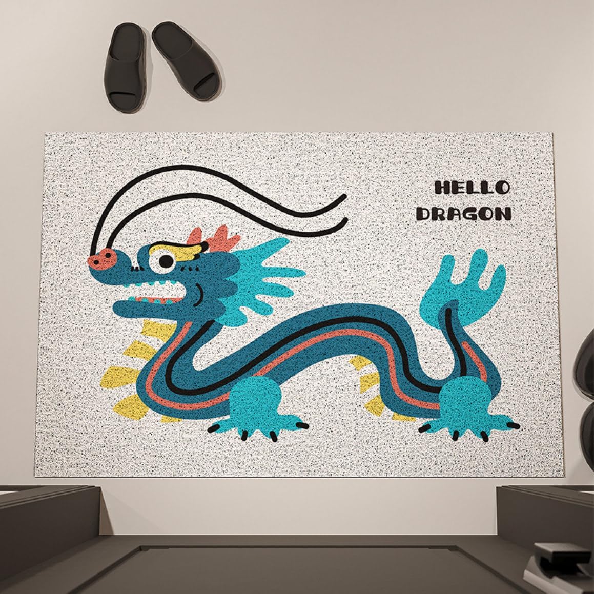 玄関マット PVC 屋外 泥落とし 洗える 室内 滑り止め カラー4 大判 シンプル カット可能 40*60cm ドラゴン柄 ドアマット エントランスマット ウェルカムマット カーペット ラグ 耐磨耗