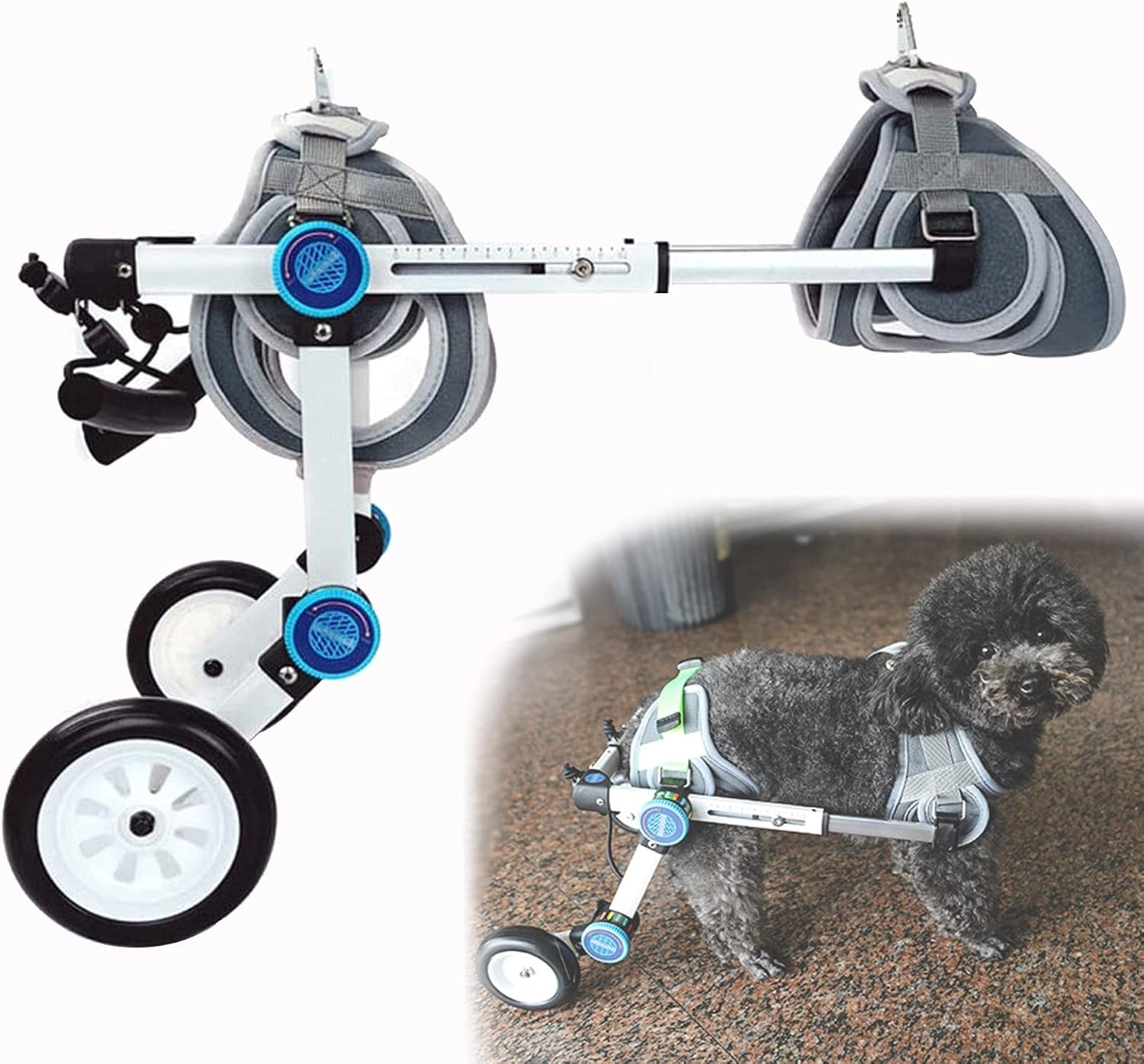 二輪犬用車椅子、折りたたみ式ペット車椅子歩行器、調節可能な身体障害者用ペット後脚補助具、動物用運..