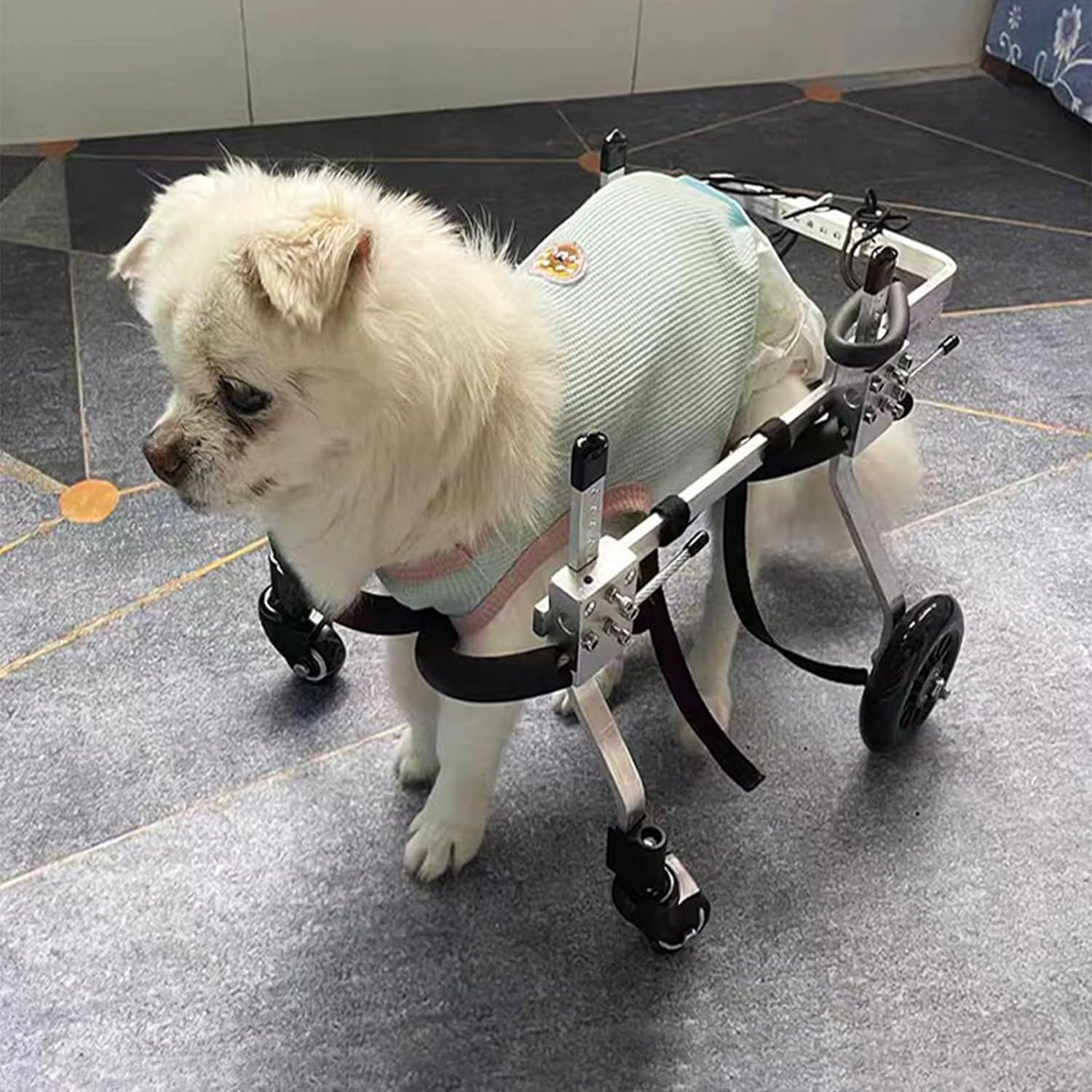 アルミ合金ペット用車椅子 4輪調節可能犬用車椅子 ポータブル犬用カート 運動能力が制限されたペットに..