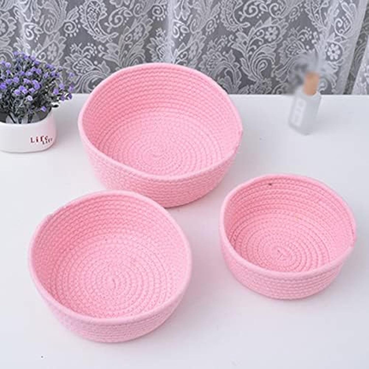 可愛い収納 バスケット 1個入り コットンロープバスケット 小容量 小型 卓上収納 ナチュラル 様式4 イ..