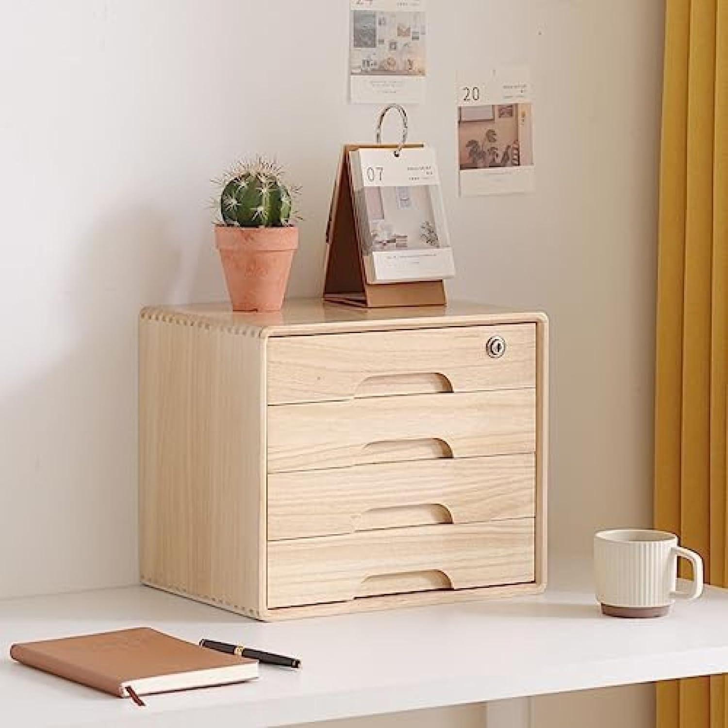 鍵付き 卓上収納ボックス 木製 引き出し 大容量 ヴィンテージ調 小物収納 スタイル1 アンティーク 卓上キャビネット ミニ引き出し 収納ボックス 多機能 雑貨 文具収納 ウッドボックス 35*26*