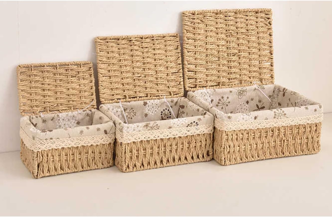 収納ボックス 収納カゴ カーキ2 大容量 蓋付き 長方形 卓上収納ケース 布 収納バスケット ランドリーバスケット ケース おもちゃ収納 籐製 L 小物入れ ラタンカゴ 収納ボックス 小物入れ ふた付