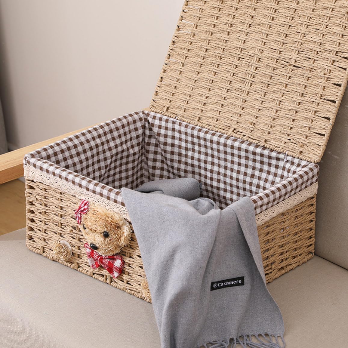 ボックス 籐 フタ付き収納ボックス カワイイ S*M フタ付きバスケット 和風 ボックス/バスケット 卓上収納 藤編みかご 籐 収納かご カーキ1 ボッリモコン収納 収納ボックス 収納バスケット クロ