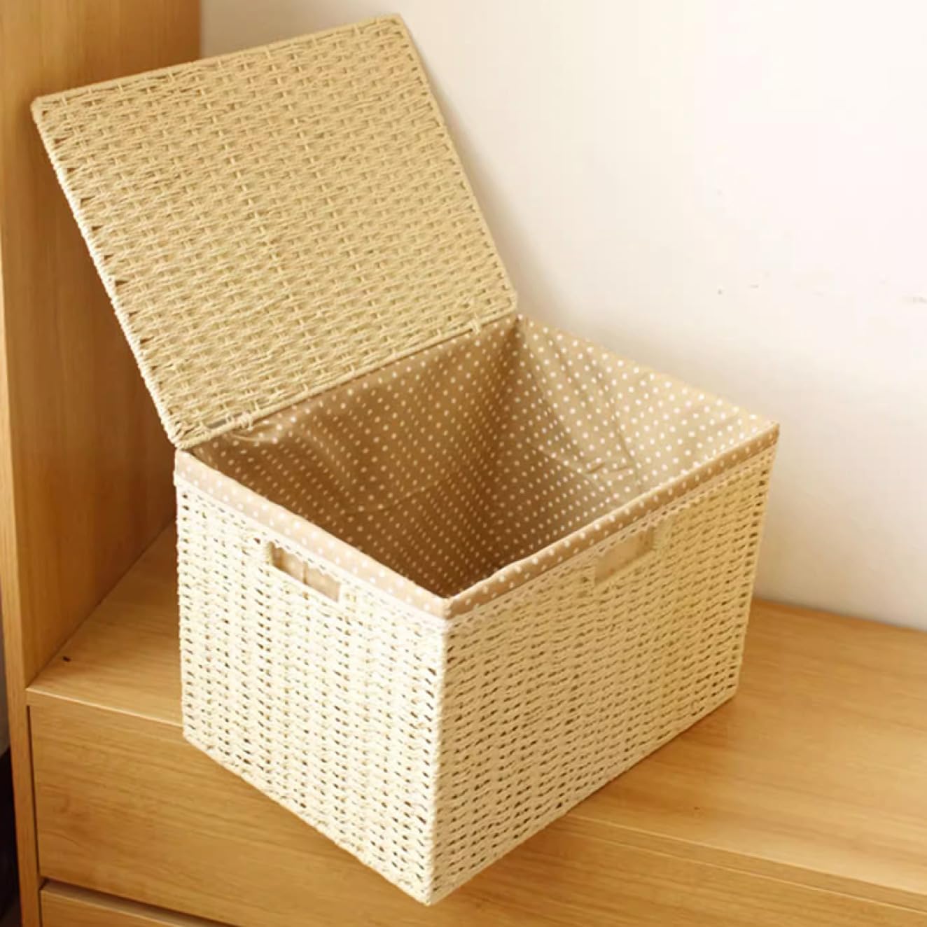 フタ付き 収納 ボックス ベージュ2 かご バスケット おもちゃ箱 北欧風ボックス S 収納ボックス 籠 ふた付き 蓋付き ケース インナーボックス 小物入れ 北欧 おしゃれ 収納かご 引き出し 籐