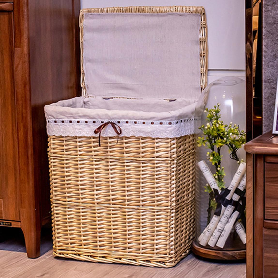 ランドリーボックス 収納ボックス シェルフバスケット 収納バスケット 折りたたみ フタ付き かご カゴ カーキ1 小物入れ 引き出し アジア おしゃれ インテリア ボックス 衣装ケース ナチュラル S