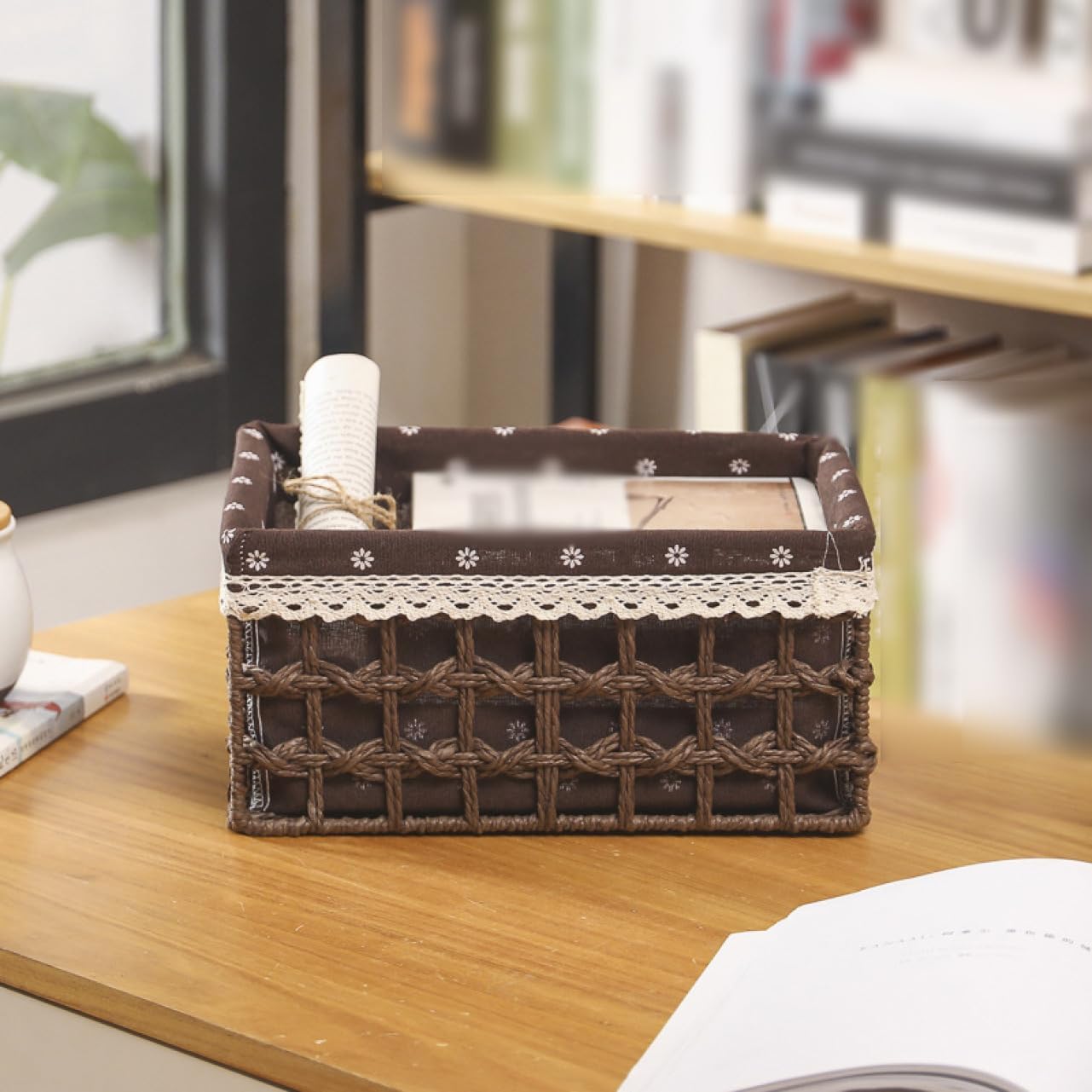 フタ付き 収納 ボックス かご バスケット おもちゃ箱 ボックス 収納ボックス 籠 ふた付き 蓋付き ケース インナーボックス モカ色1 小物入れ S*M 北欧 おしゃれ 収納かご 引き出し 持ち手