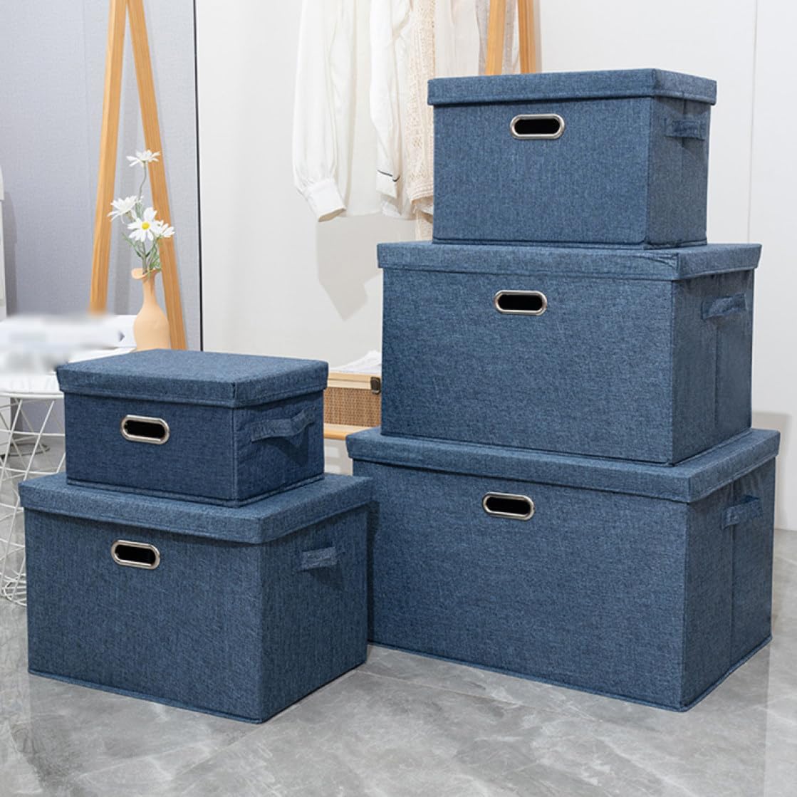 エアコンの豊の蓋付き 収納ケース 様式3 ふた付き 収納ボックス 耐久性 シンプル 衣類収納 おもちゃ収納 収納 衣類収納ボックス 折りたたみ 多機能収納ケース 書類収納 小物入れ おしゃれ 37*27*26 収納｜アングル2