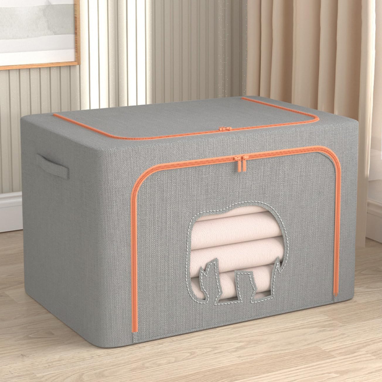 衣装ケース 収納ケース かわいい 窓付き 衣類収納 ふた付き 様式4 折りたたみ 取っ手付き おしゃれ フタ付き 衣装ケース 窓付き収納ボックス 衣類 洋服 タ...