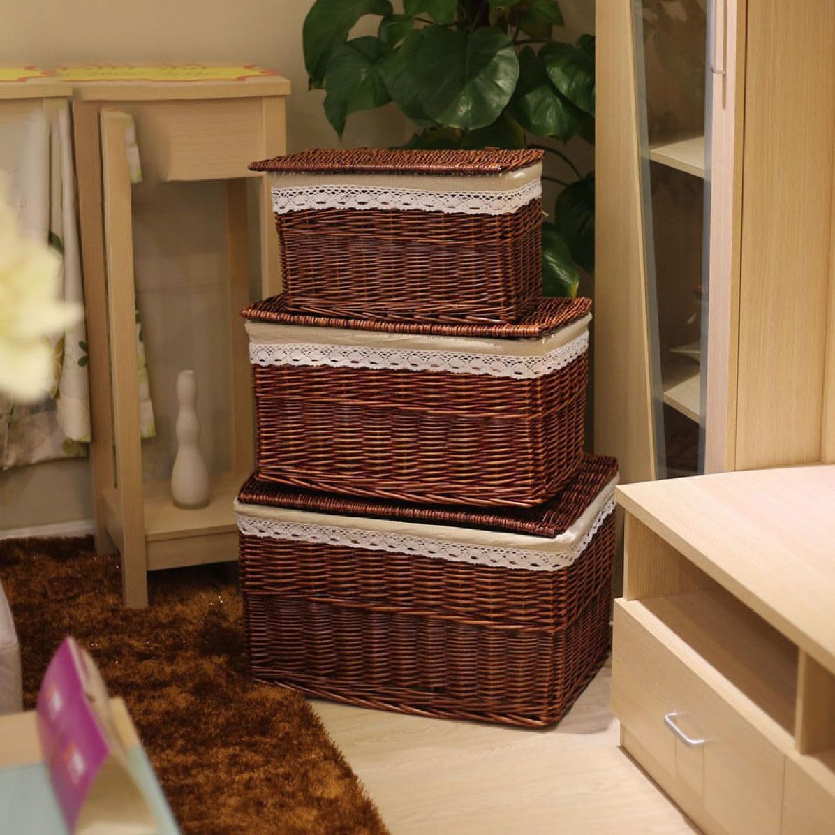 フタ付きバスケット ストレージ おもちゃ箱 収納 43*26*24 バスケット カゴ ランドリー かご タオル収納 ふた付き 収納ボックス ふたつき 蓋付き おしゃれ 北欧 小さい 小物入れ 蓋つき