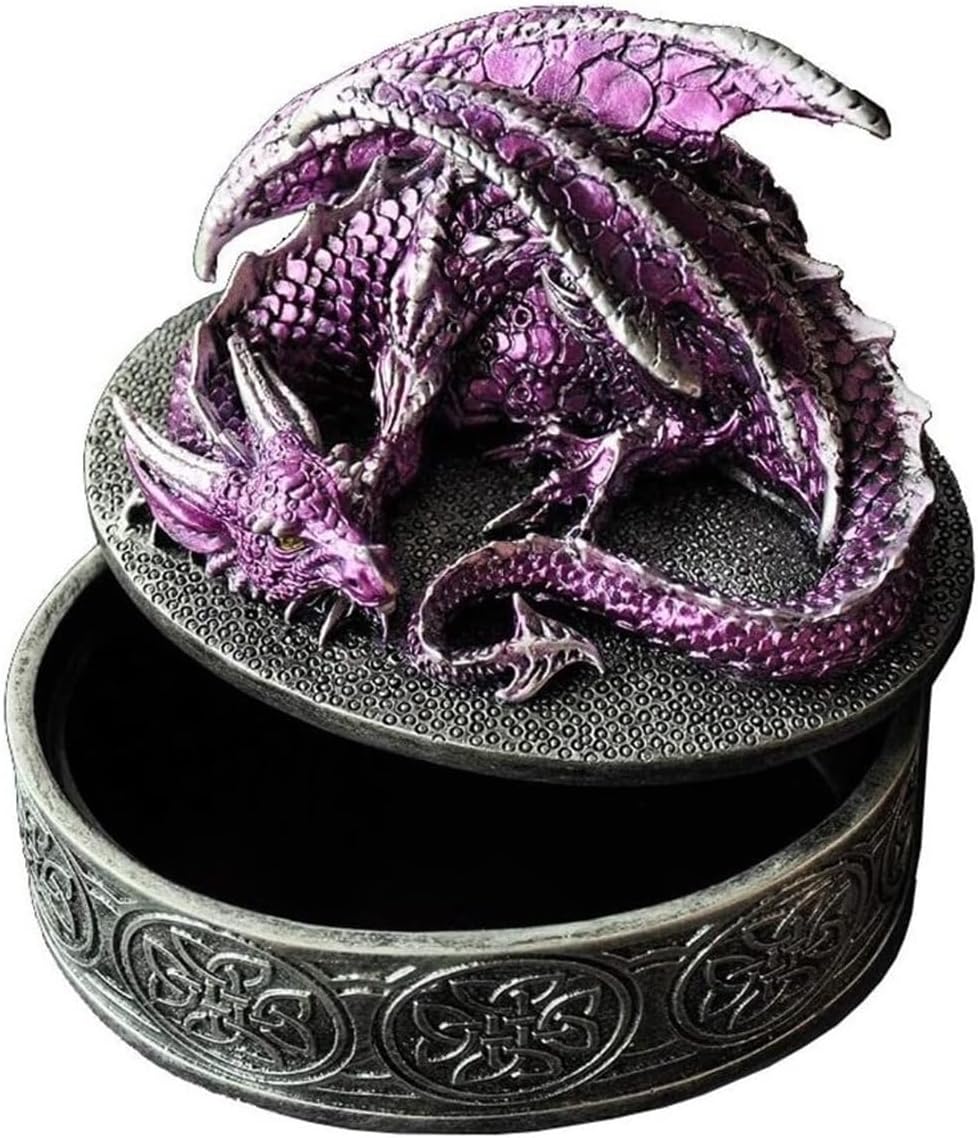 ジュエリーボックスパープルドラゴン装飾ジュエリー/小物ボックス ブラックベルベット裏地付き 樹脂ジ..