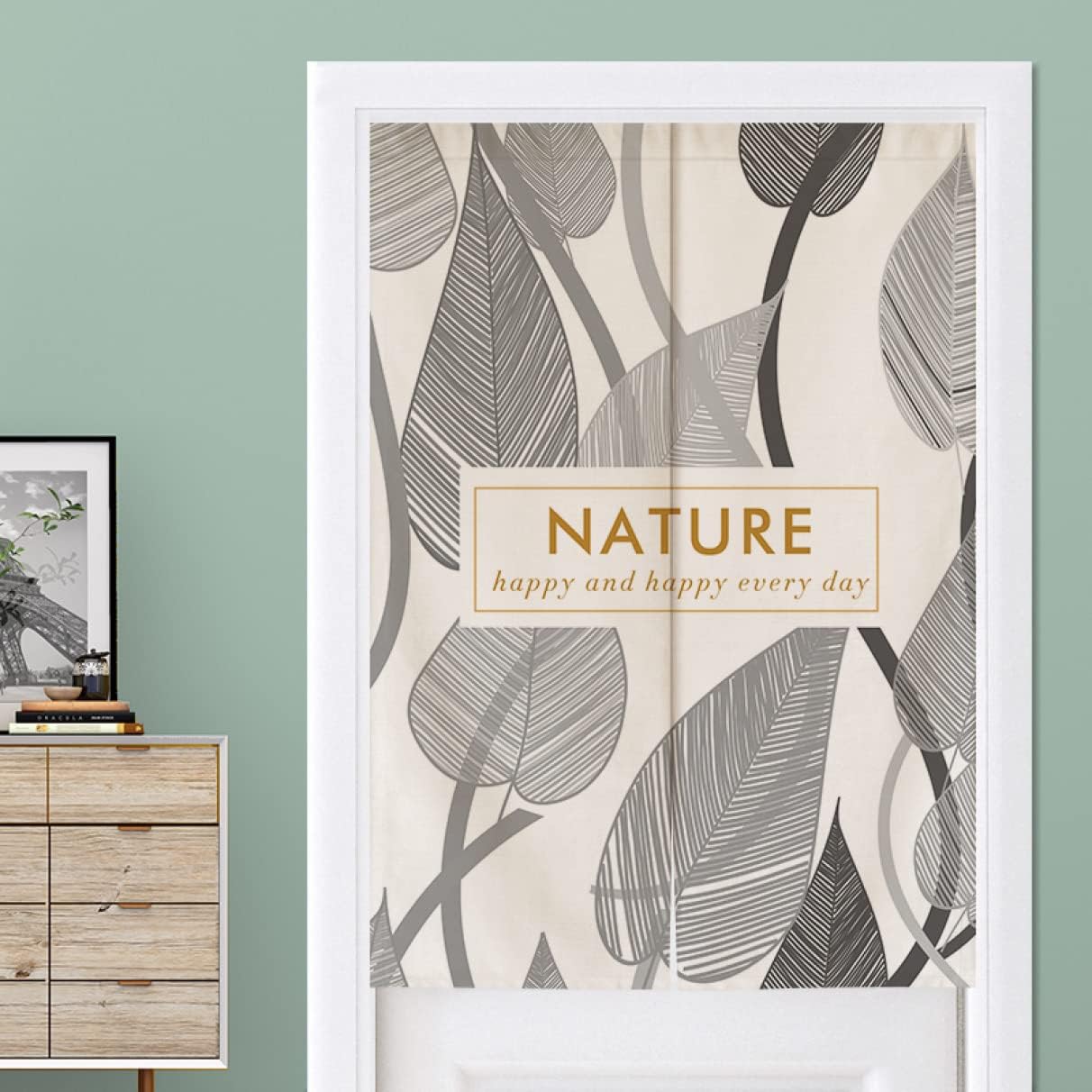 のれん 暖簾 コットンリネン 綿麻 植物柄 80*120 玄関 台所 間仕切り 目隠し おしゃれ 清々しい 緑 室..